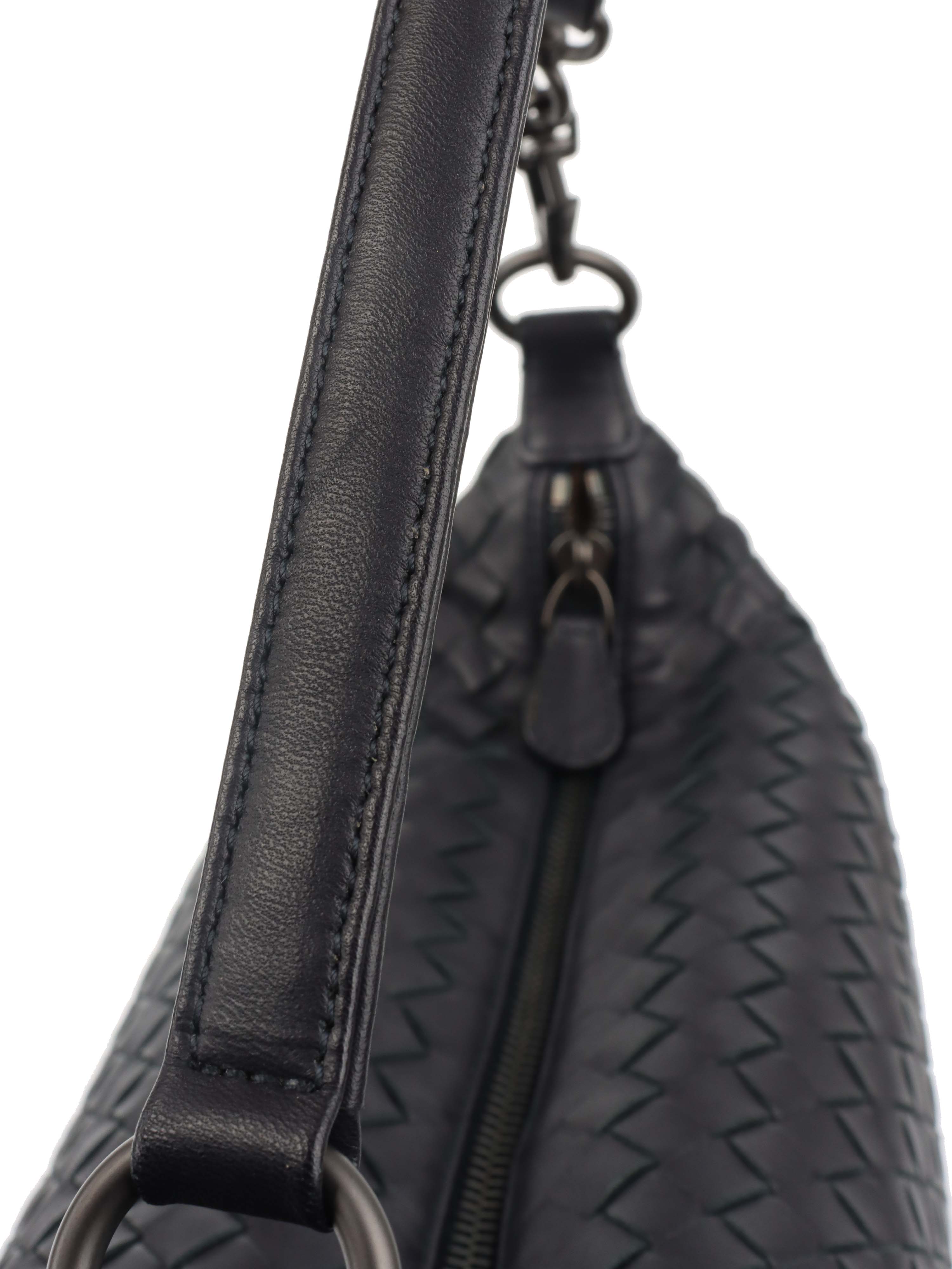 Bottega Veneta Black Intrecciato Woven Small Shoulder Bag.