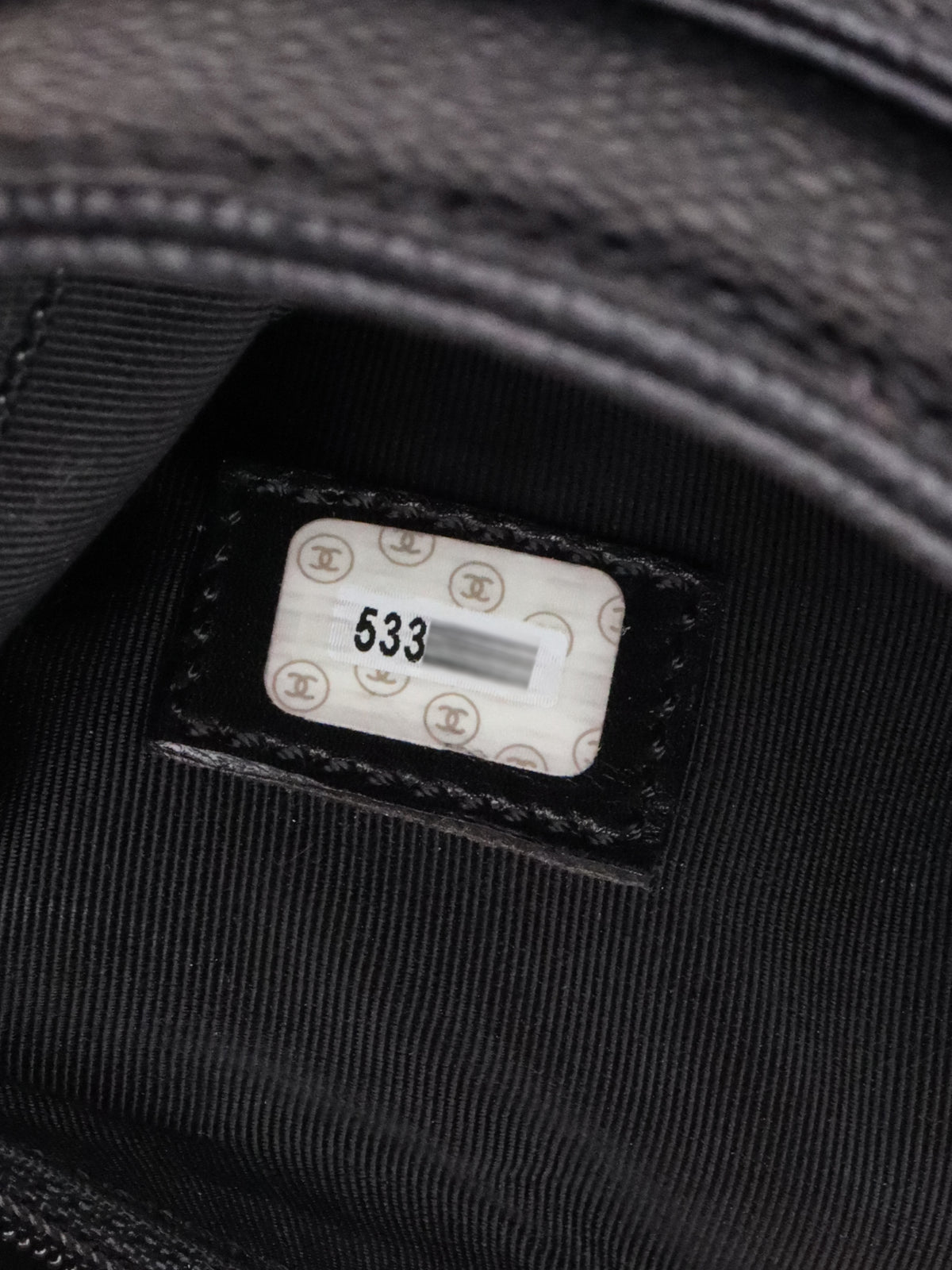 Chanel Vintage Stitched Logo Black Caviar Tote