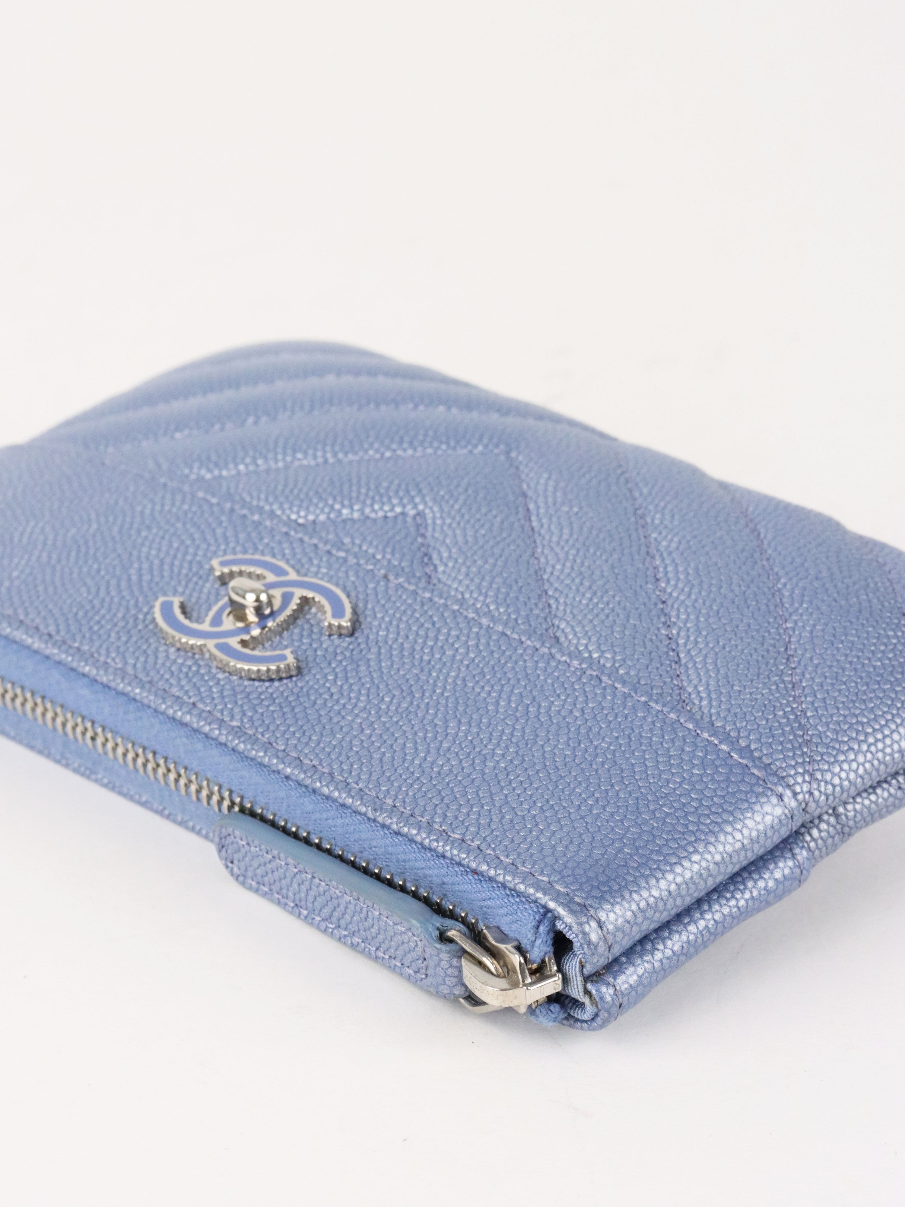 Chanel 19P Iridescent Blue Chevron Pouch