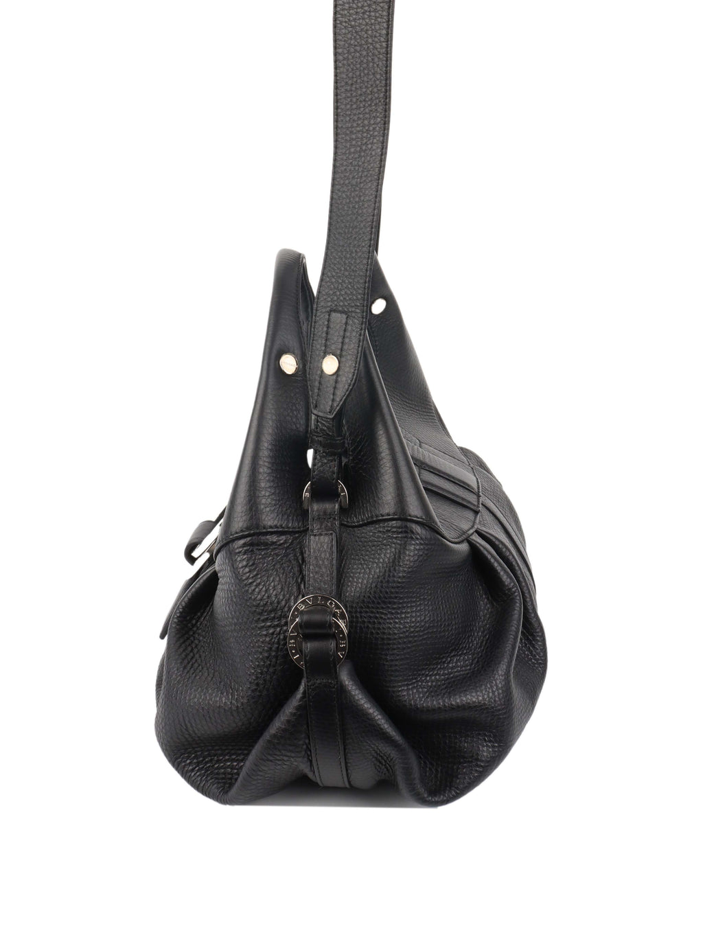 Bvlgari Black Leather Shoulder Bag with Handles.