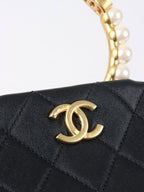 Chanel Black Lambskin with Pearl Crown Top Handle Clutch