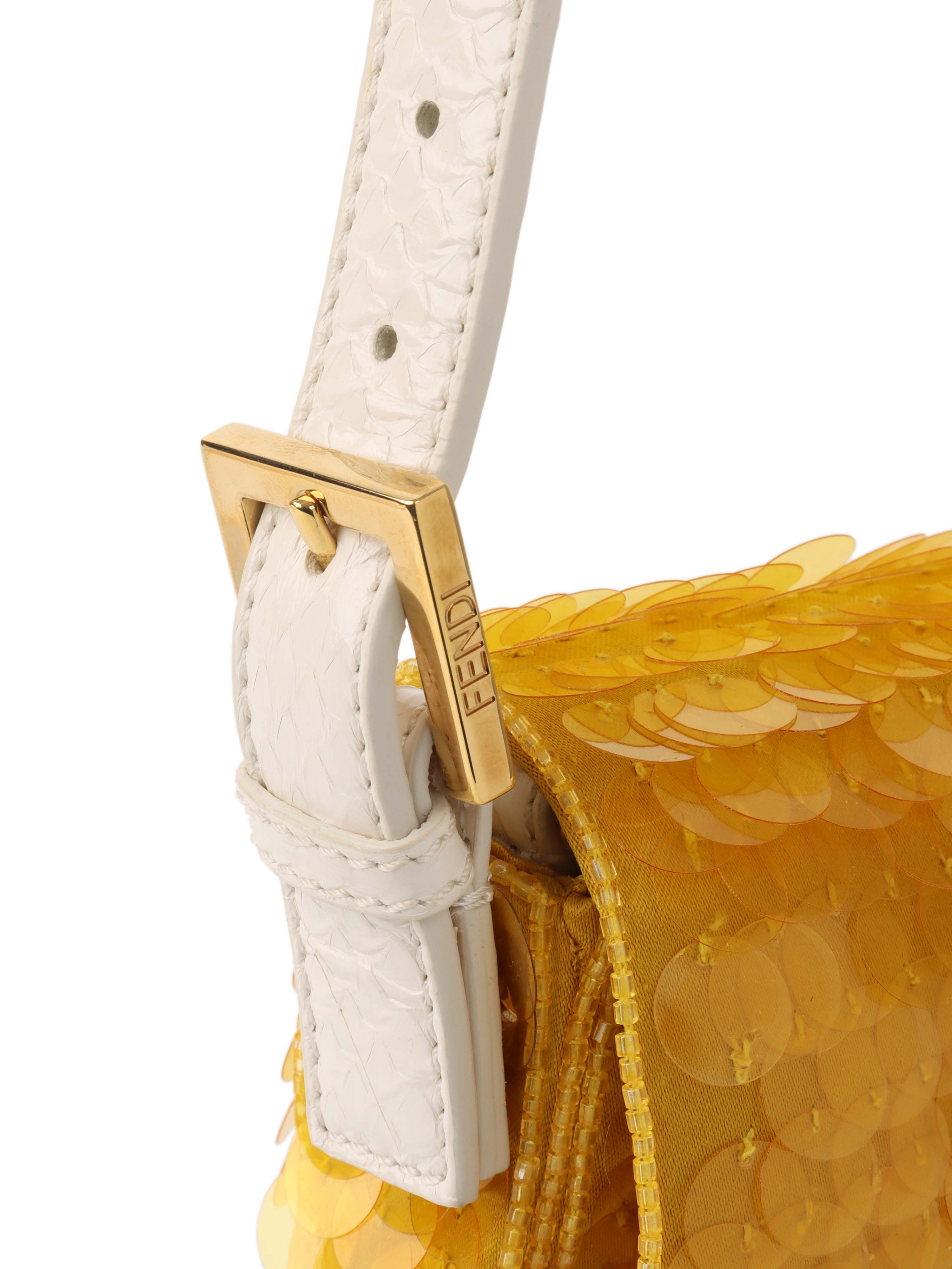 Fendi Yellow Sequin Baguette Shoulder Bag.