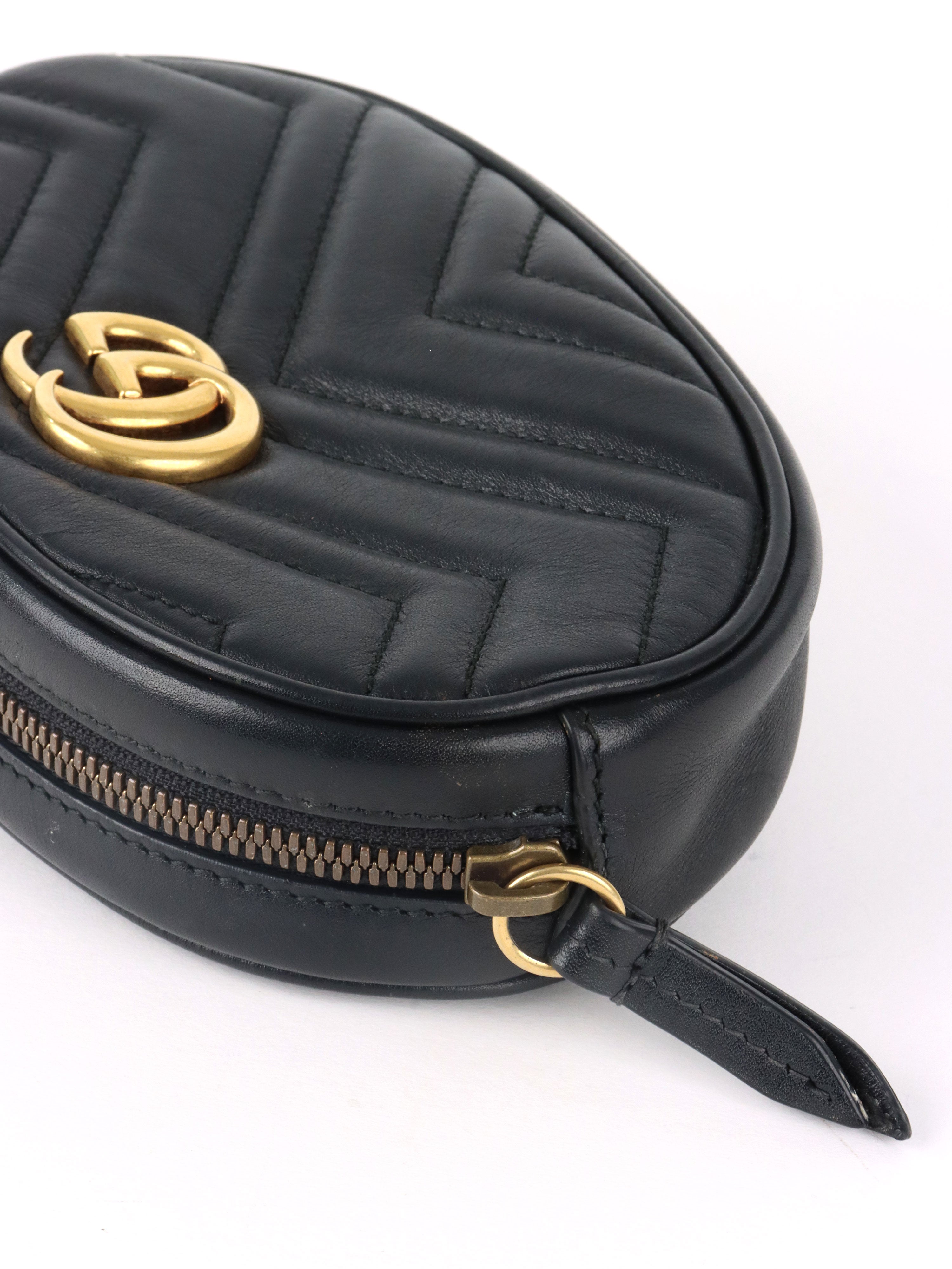 Gucci Black GG Marmont Matelasse Leather Belt Bag.