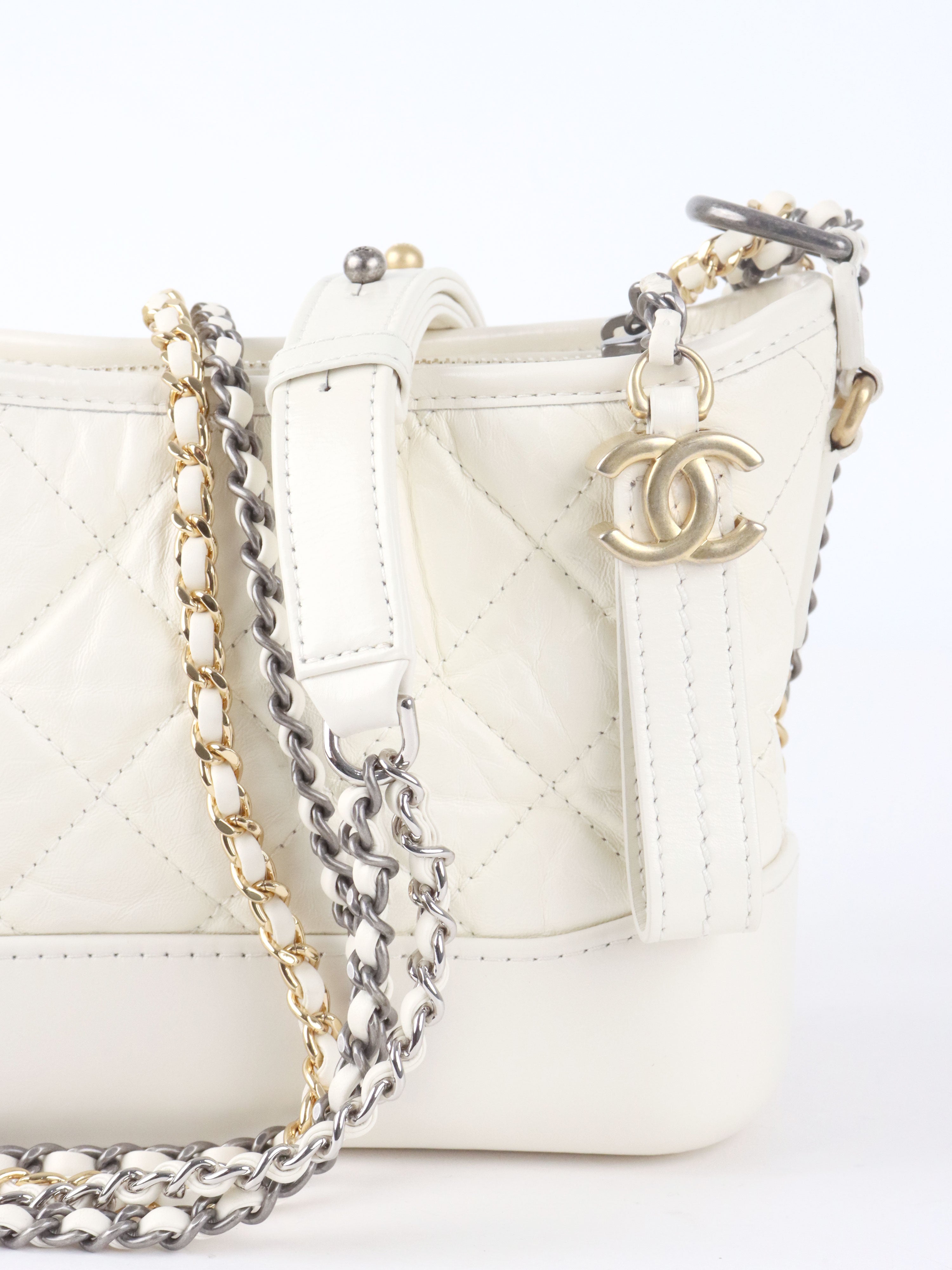 Chanel Small All White Aged Calfskin Gabrielle Bag