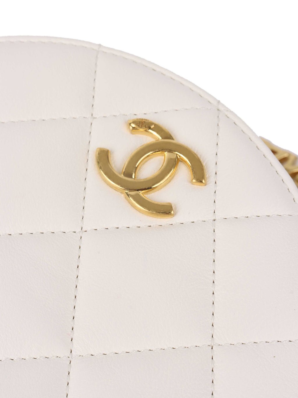 Chanel White Round Vanity with Chain Ring Handle.