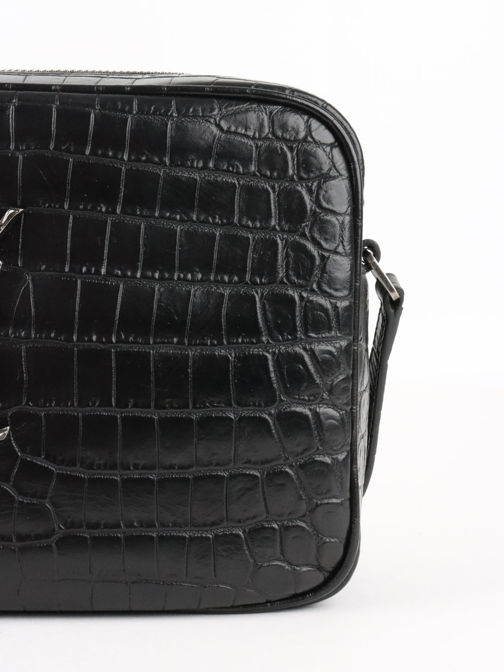 Saint Laurent Black Croc Embossed Camera Lou Bag
