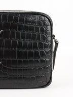 Saint Laurent Black Croc Embossed Camera Lou Bag