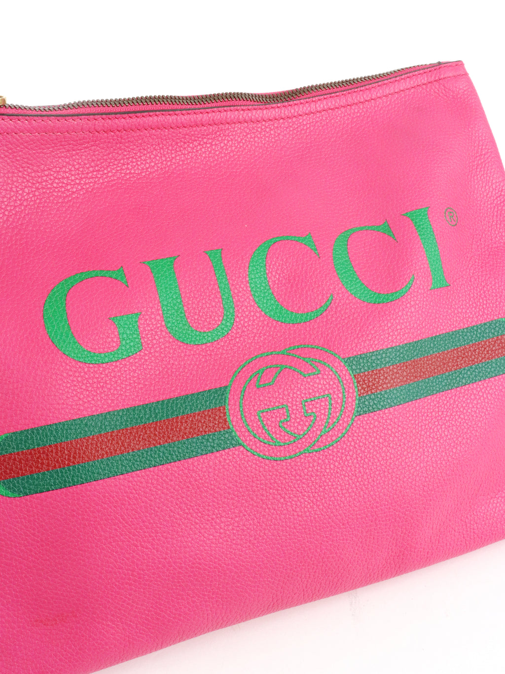 Gucci Vintage Bright Pink Logo Printed Pouch