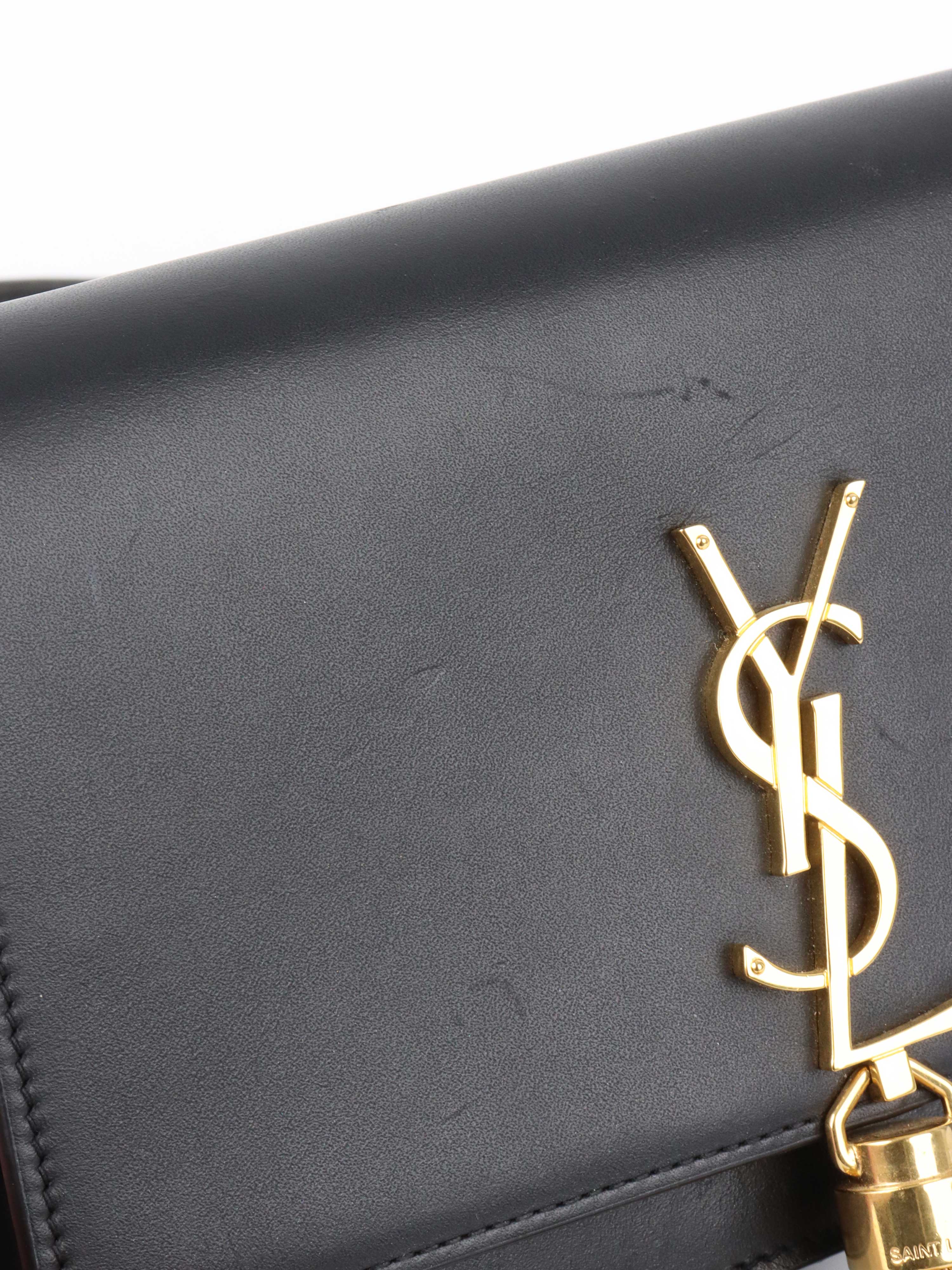 Saint Laurent Small Black Kate Wallet on Chain with Gold Tassel