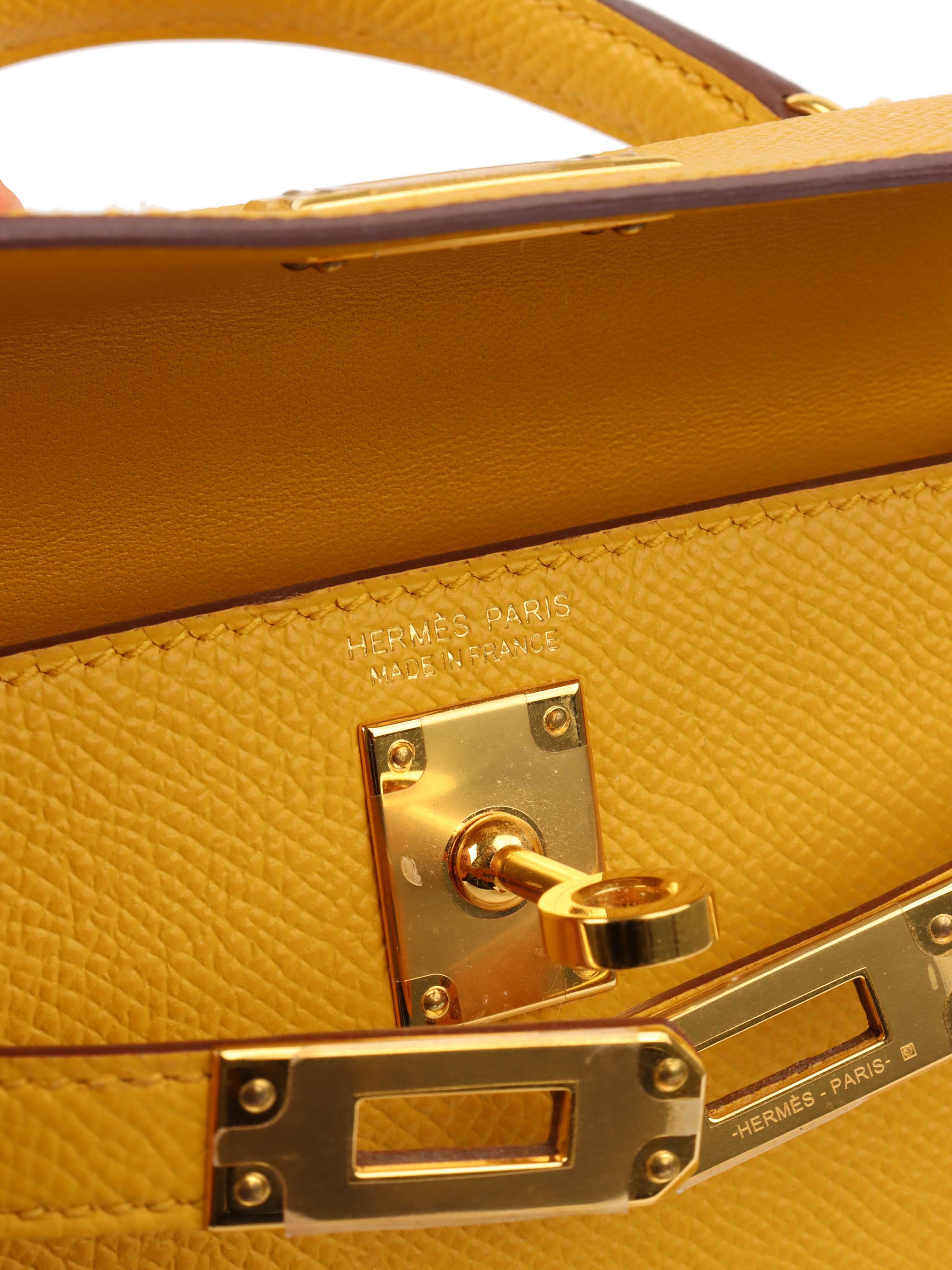 Hermes 9D Jaune Amber Mini Kelly II Epsom GHW