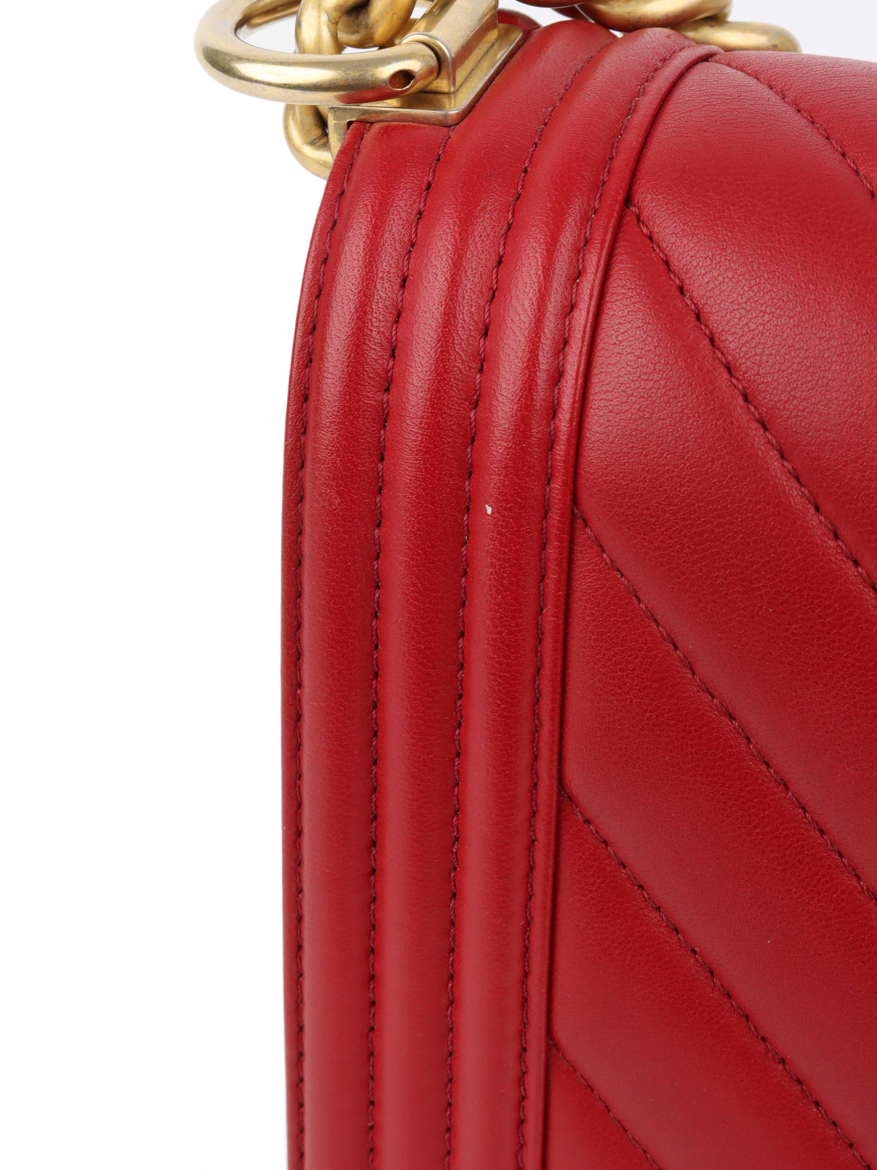 Chanel Medium Red Chevron Boy Bag in Lambskin GHW