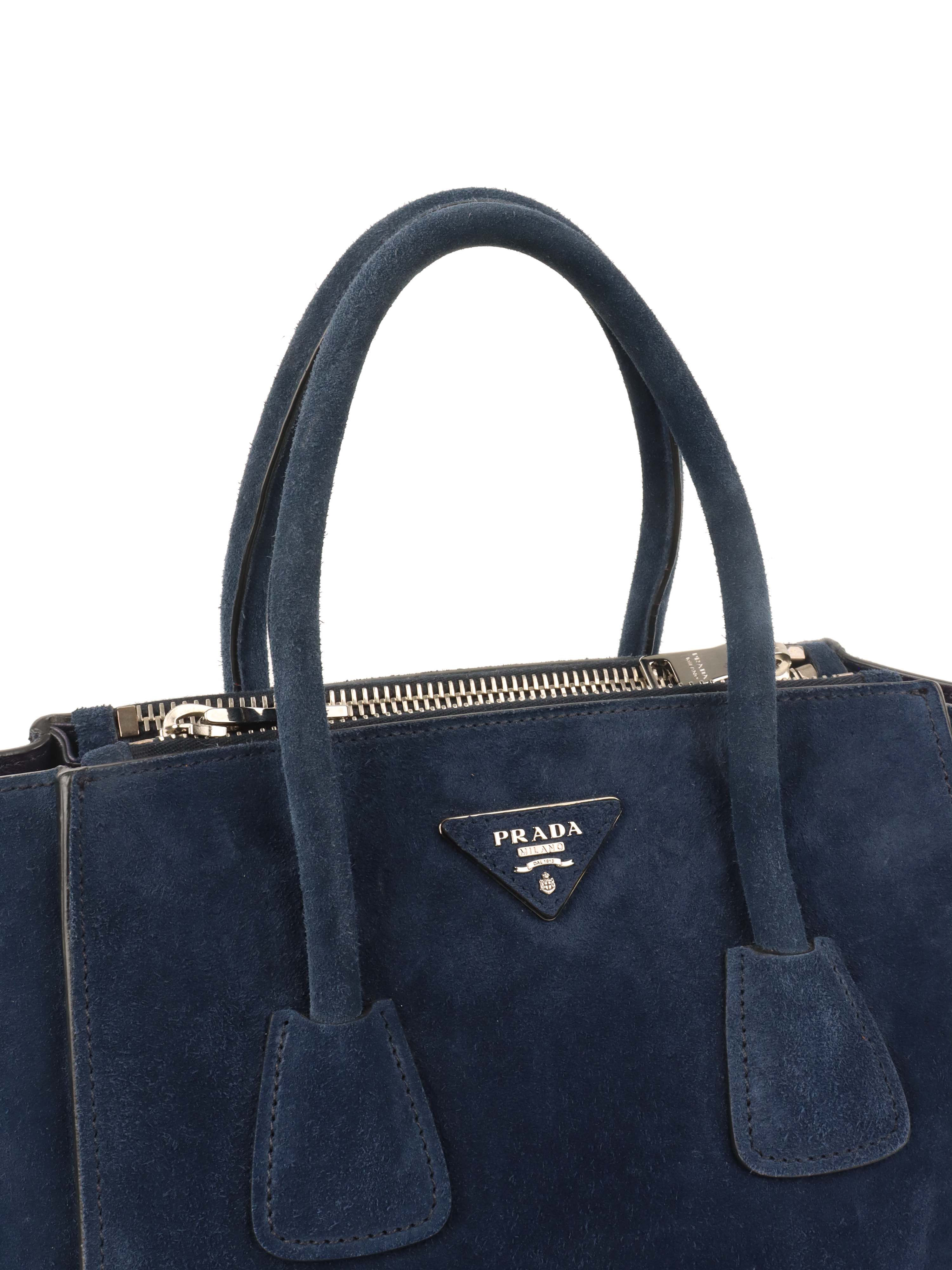 Prada Royal Blue Suede Double Zipped Shoulder Bag.