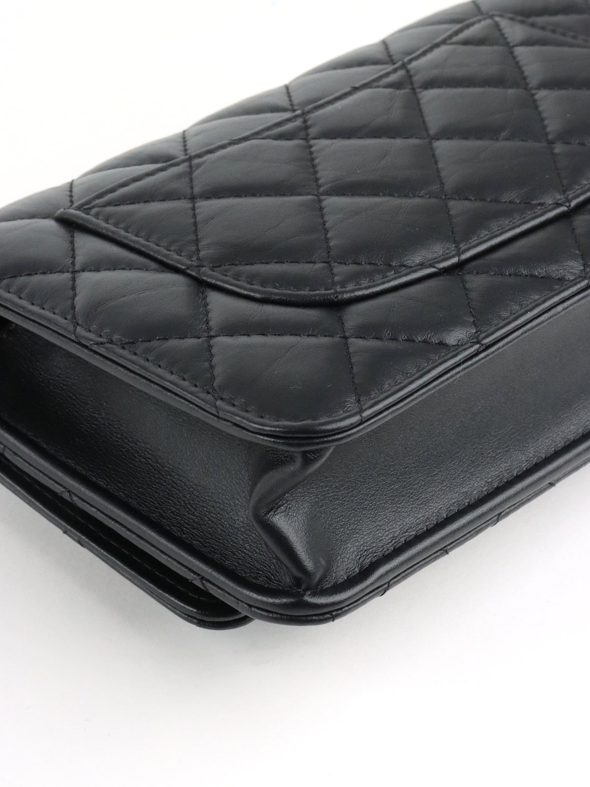 Chanel Black Aged Calfskin 2.55 Wallet On Chain