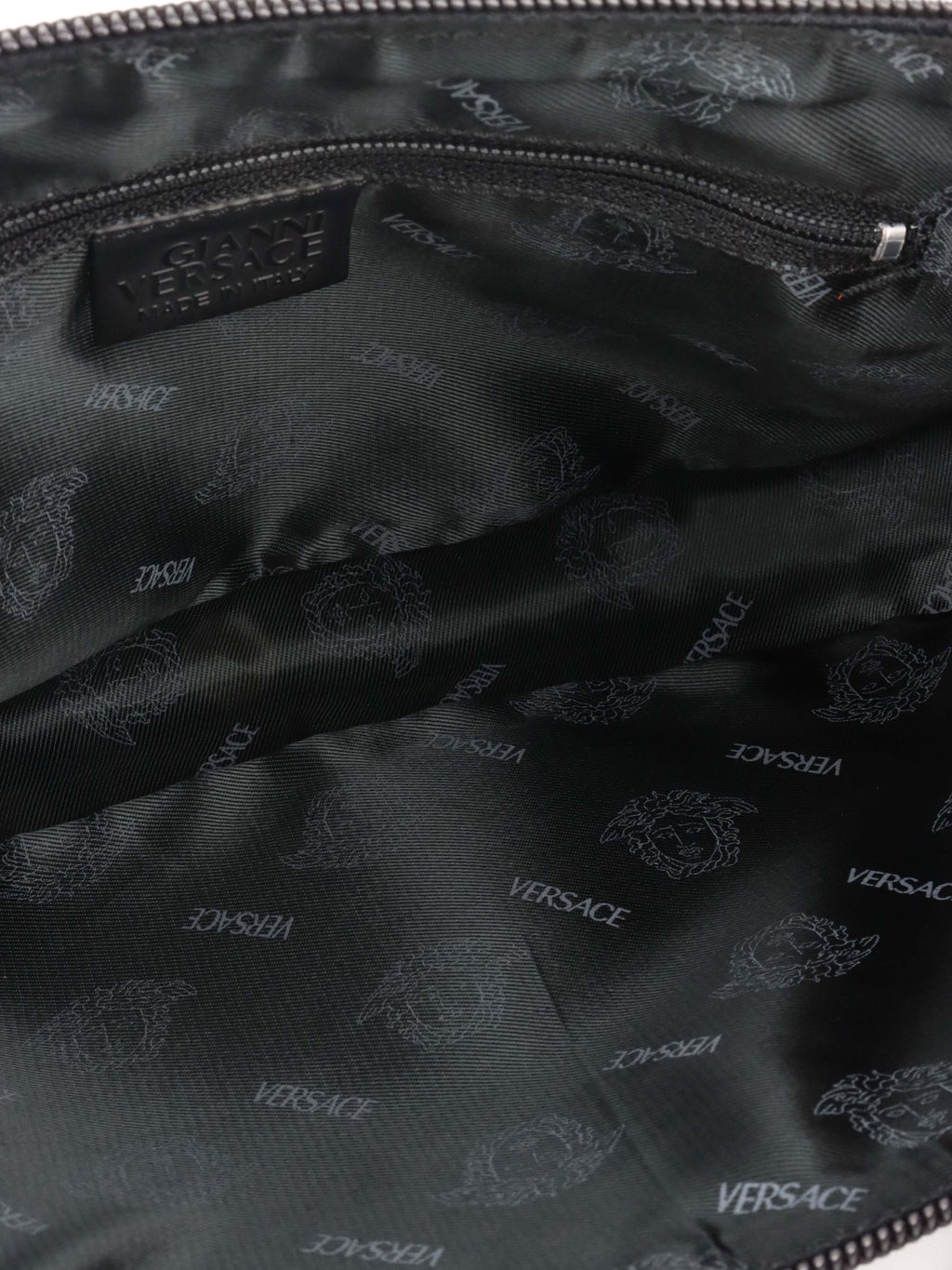 Versace Black Leather Shoulder Bag with Silver Chain.