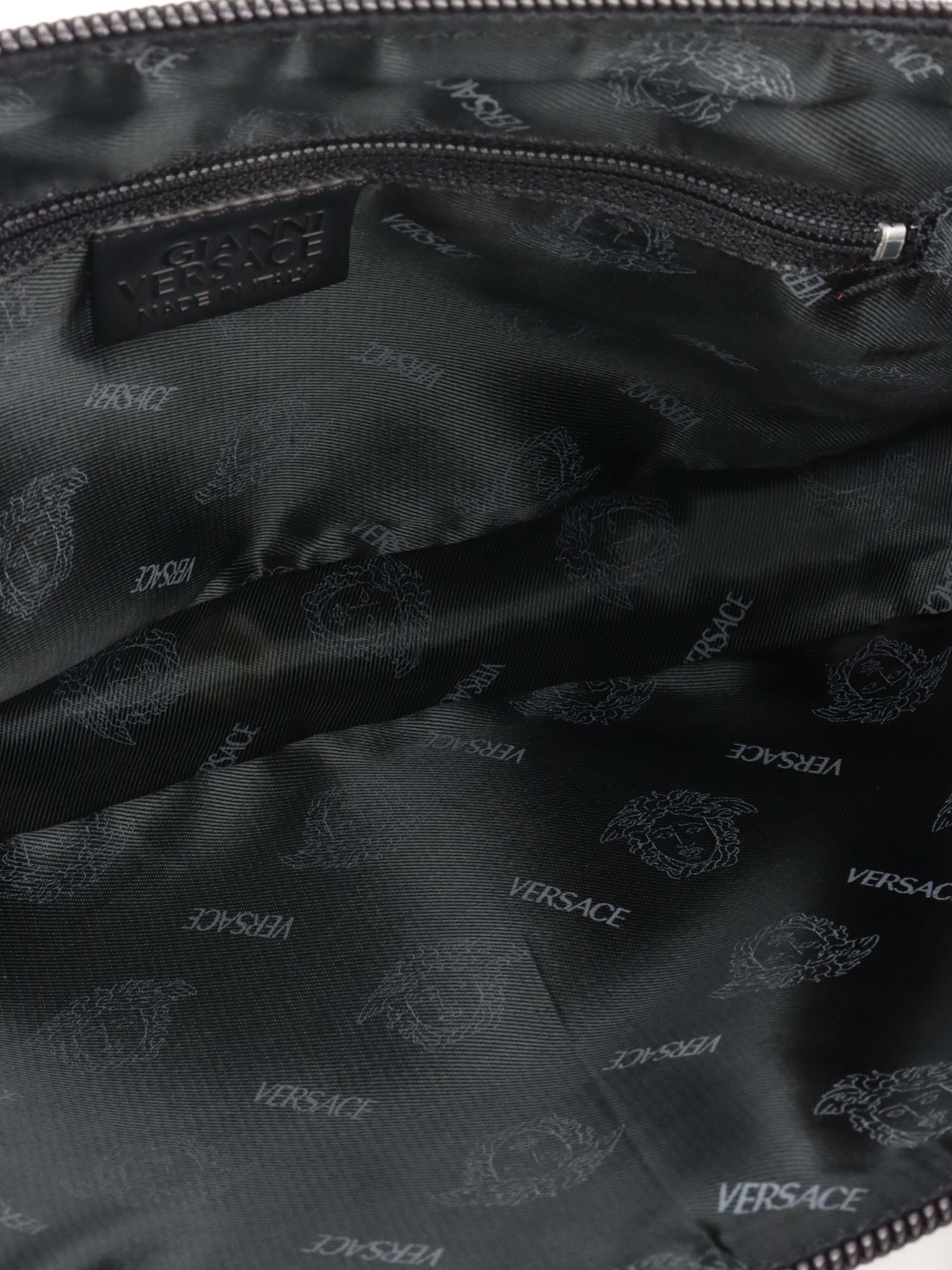 Versace Black Leather Shoulder Bag with Silver Chain