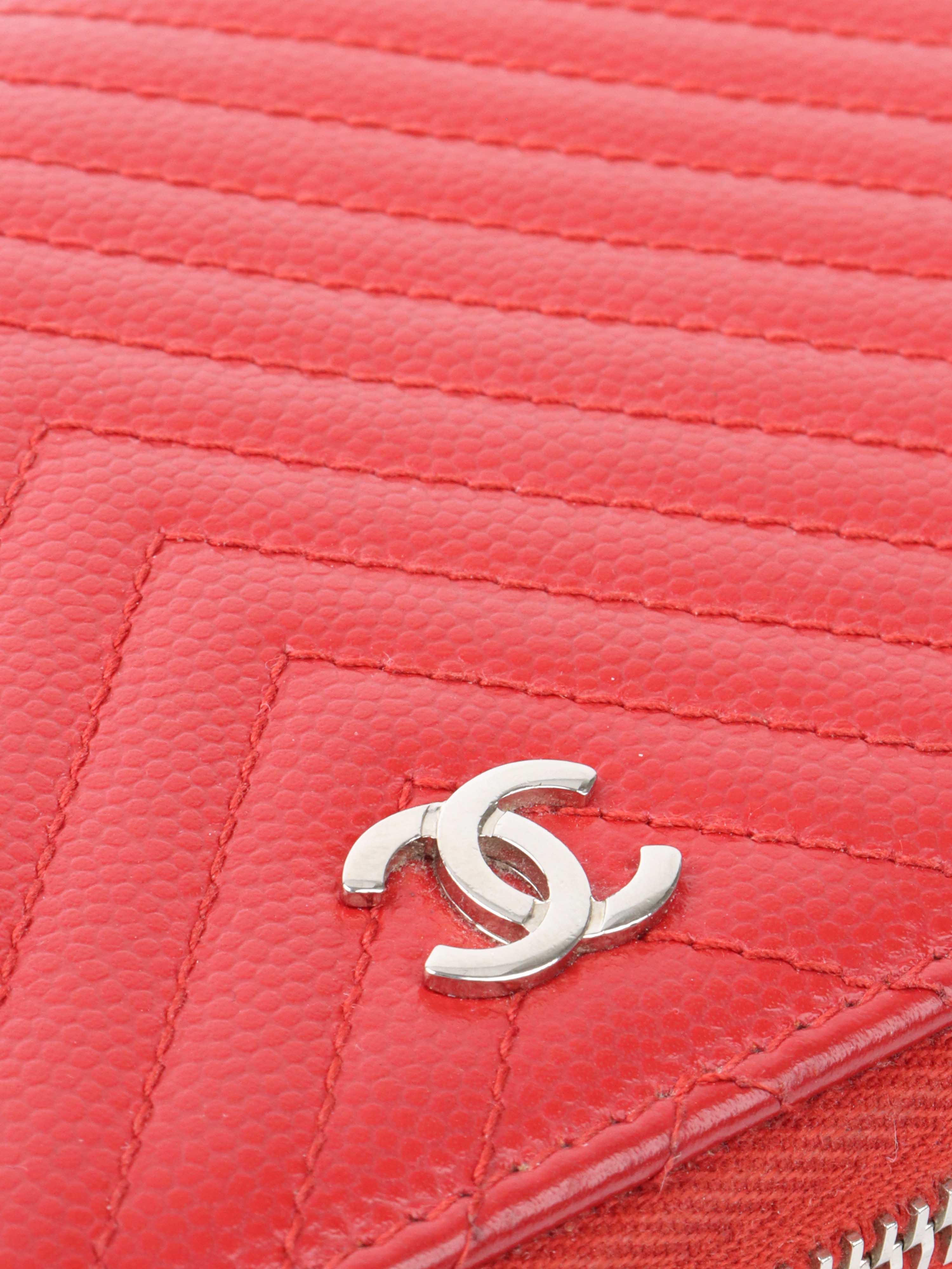 Chanel Red Caviar Zip Around Wallet.