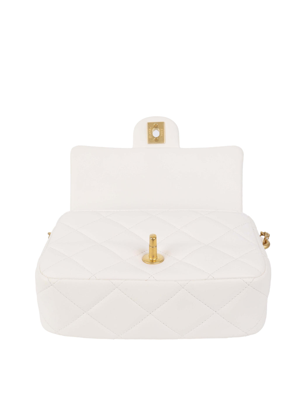 Chanel White and Pearl Chain Flap Bag.