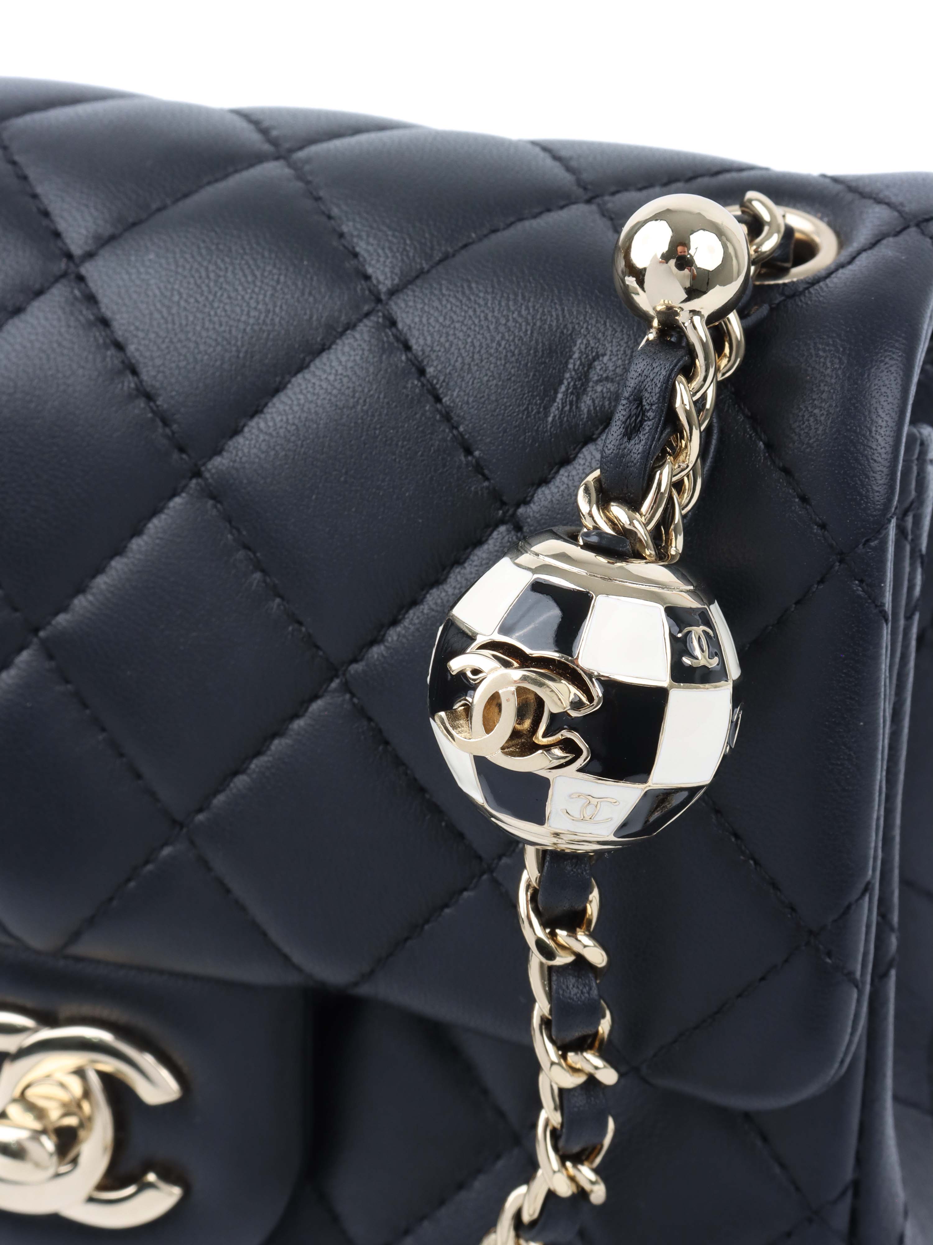 Chanel Black Lambskin Square Classic Flap with Pearl Crush
