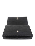 Saint Laurent Black Crocodile Embossed Chain Top Handle Kate Bag.