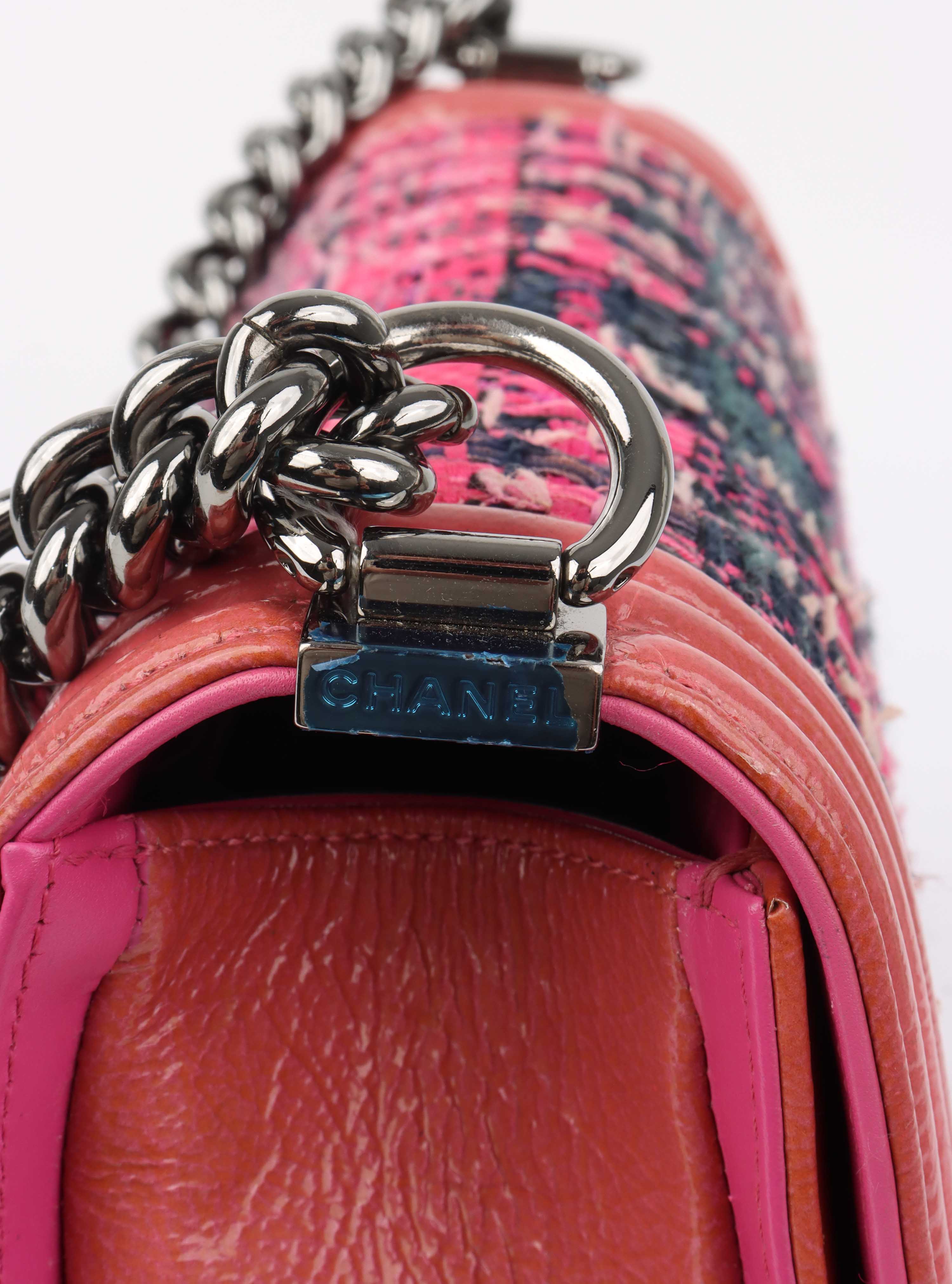 Chanel Medium Pink Tweed Boy Bag.