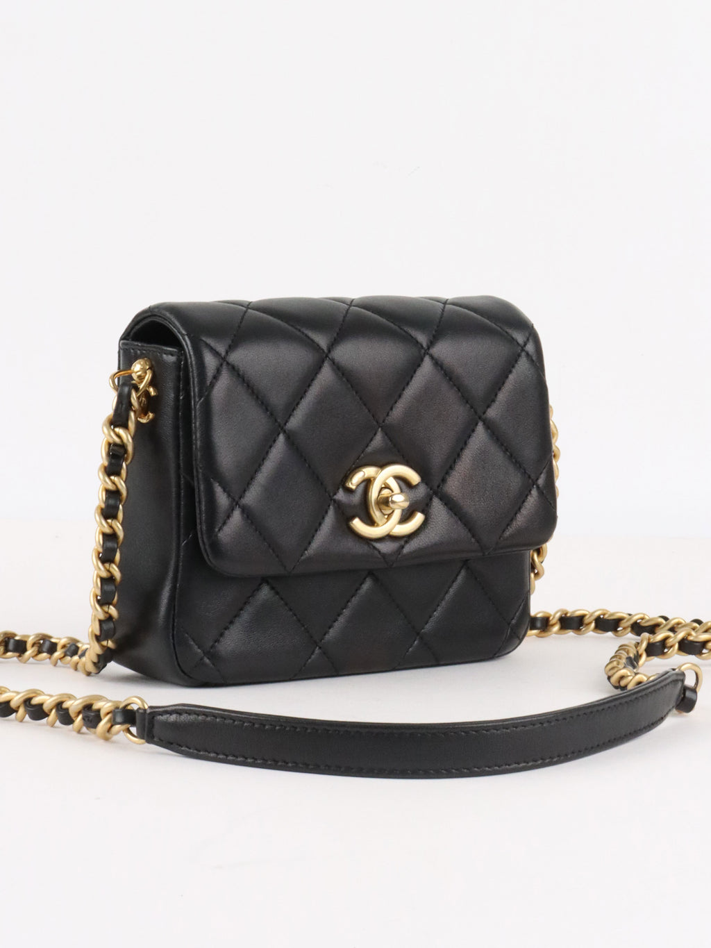 Chanel 21B Black Lambskin Quilted Mini Square Flap Bag GHW