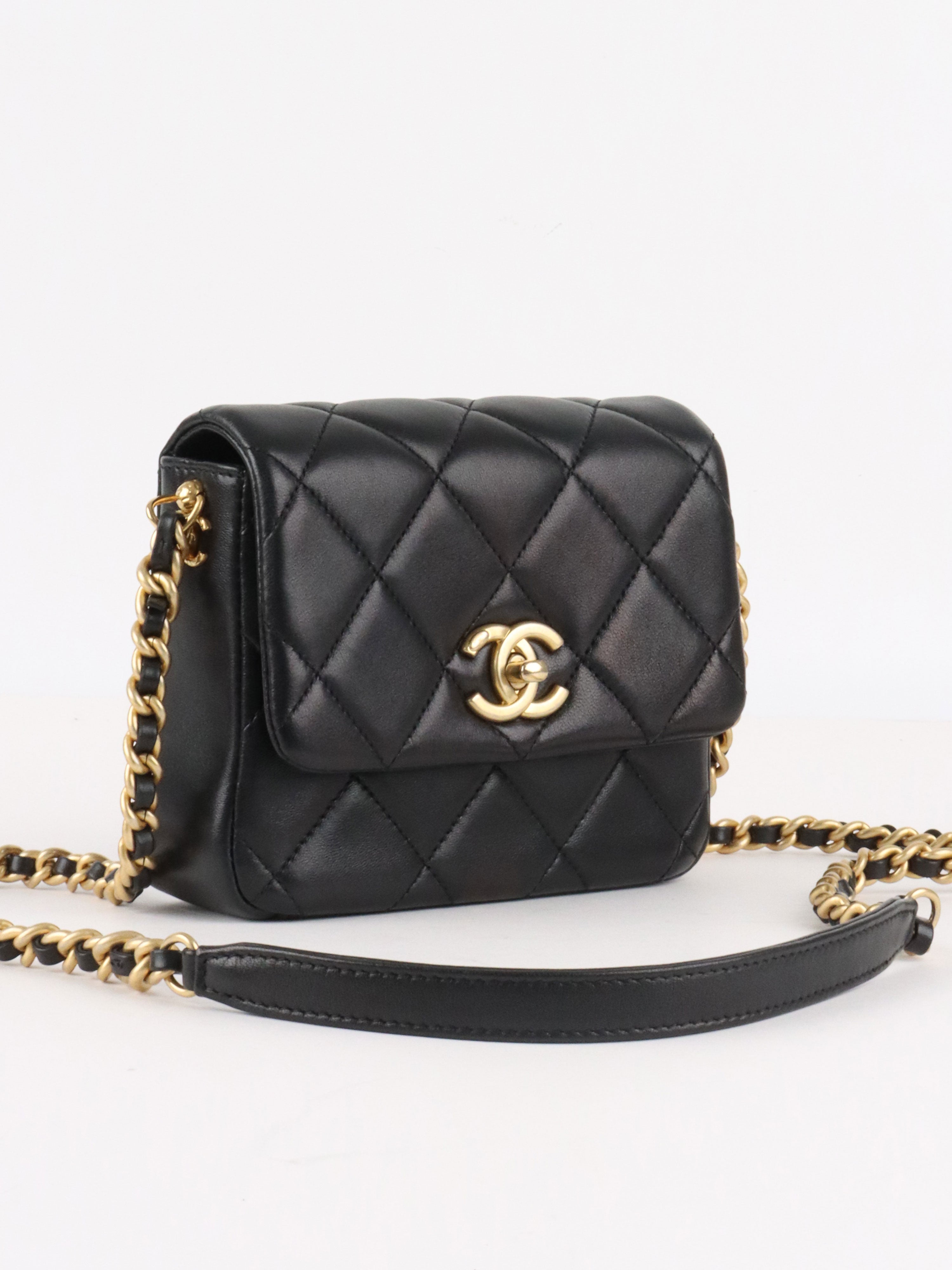 Chanel 21B Black Lambskin Quilted Mini Square Flap Bag GHW