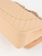 Chanel Beige Claire Chevron Caviar Classic Flap
