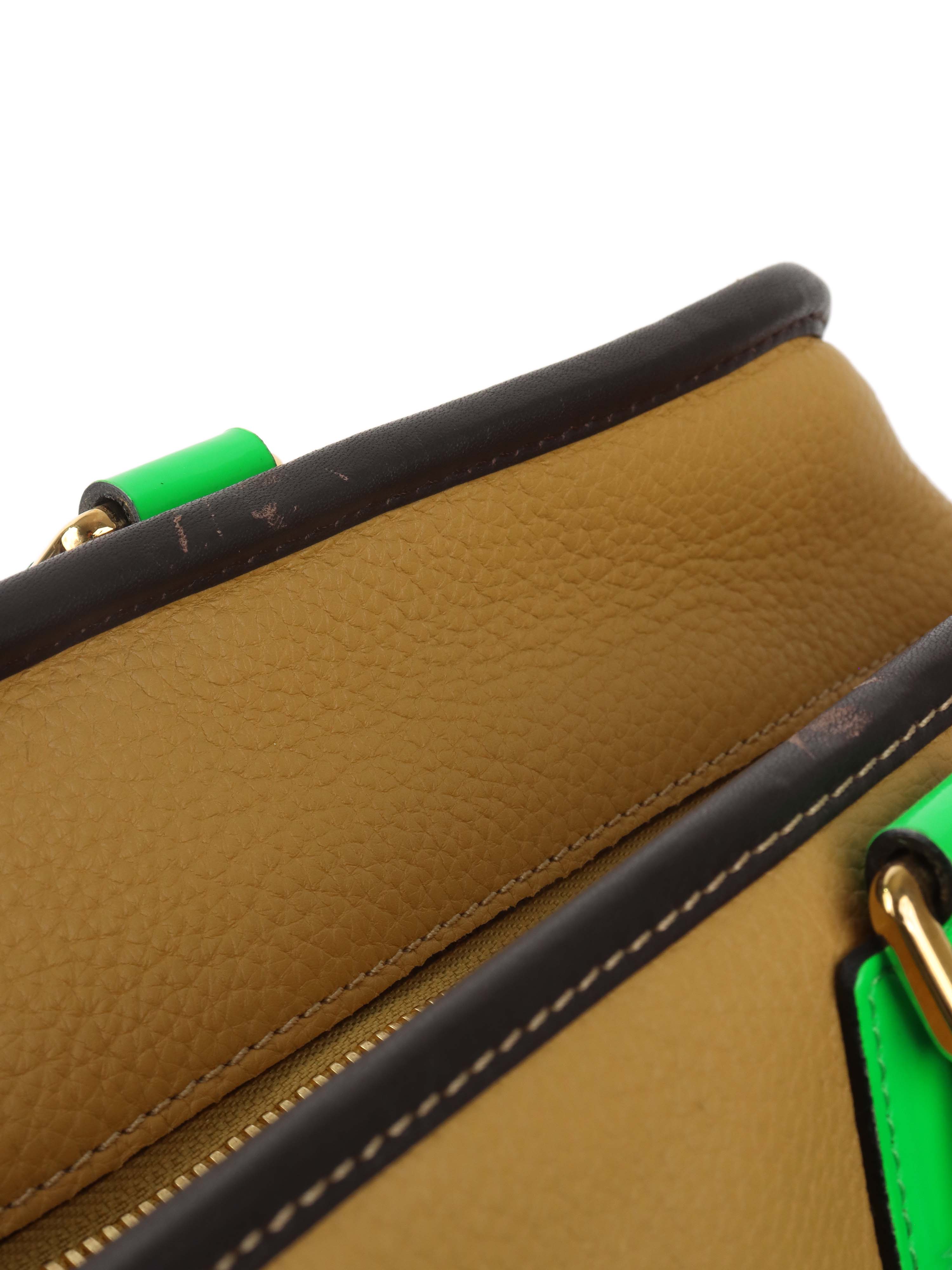 Loewe Amazona 36 Brown/beige with Green Top Handle.