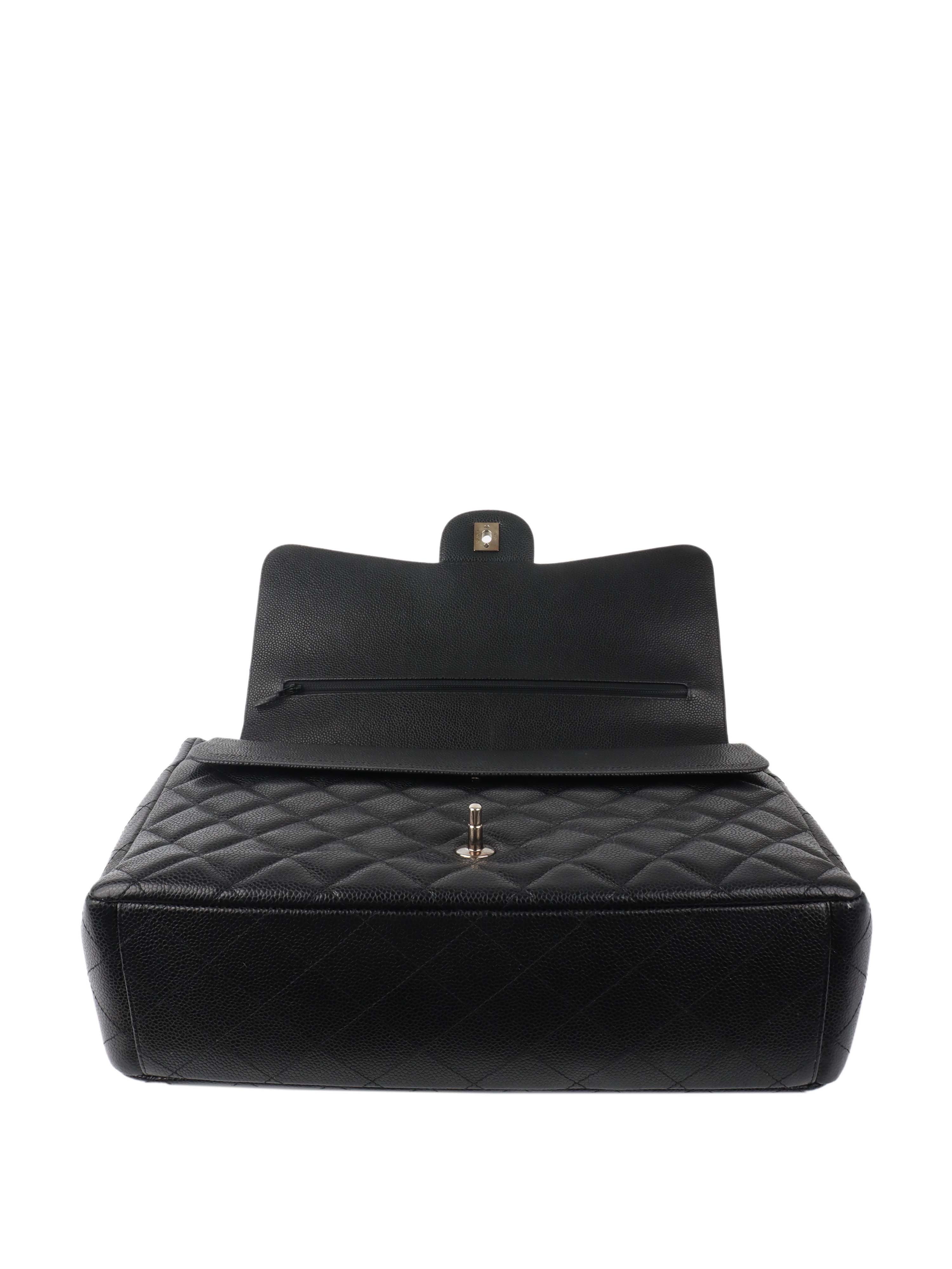 Chanel Black Caviar Maxi Double Classic Flap SHW.