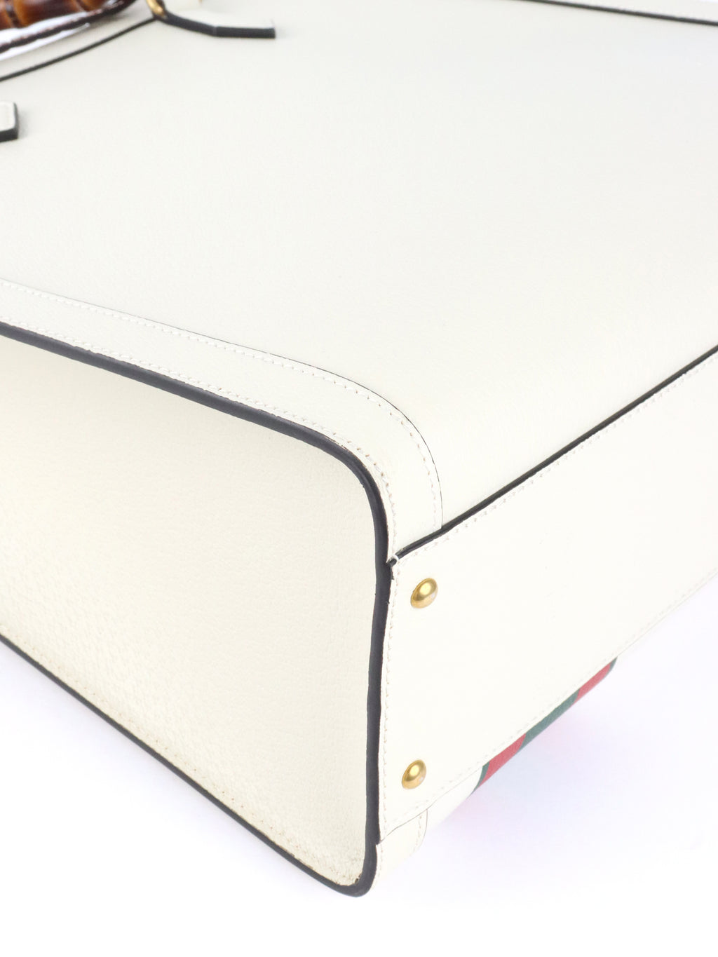 Gucci White Diana NM Stripe Bamboo Handle Bag