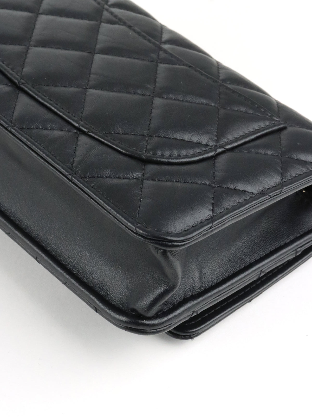 Chanel Black Aged Calfskin 2.55 Wallet On Chain