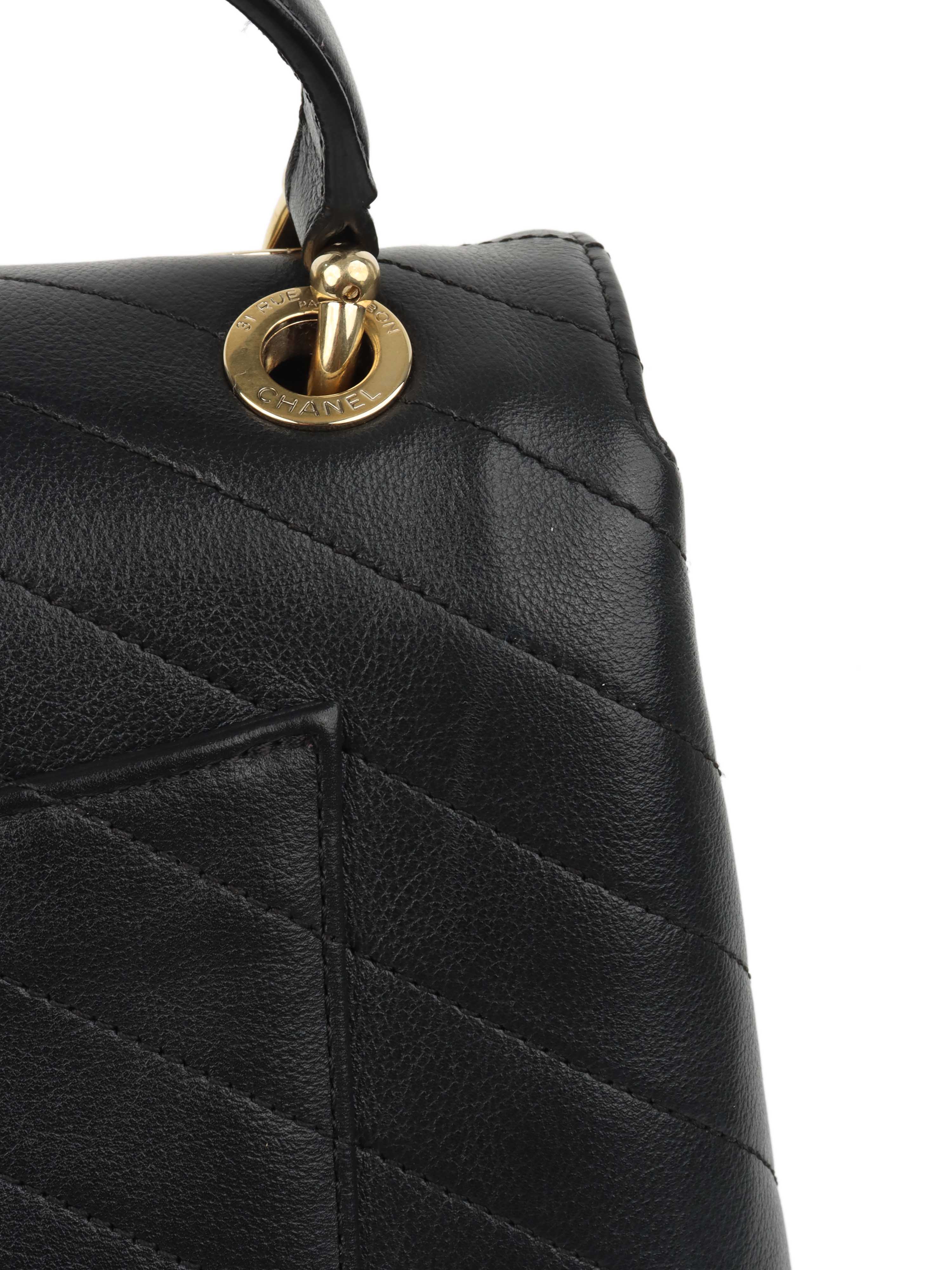 Chanel Black Chevron Chic Top Handle Flap Bag LGHW.