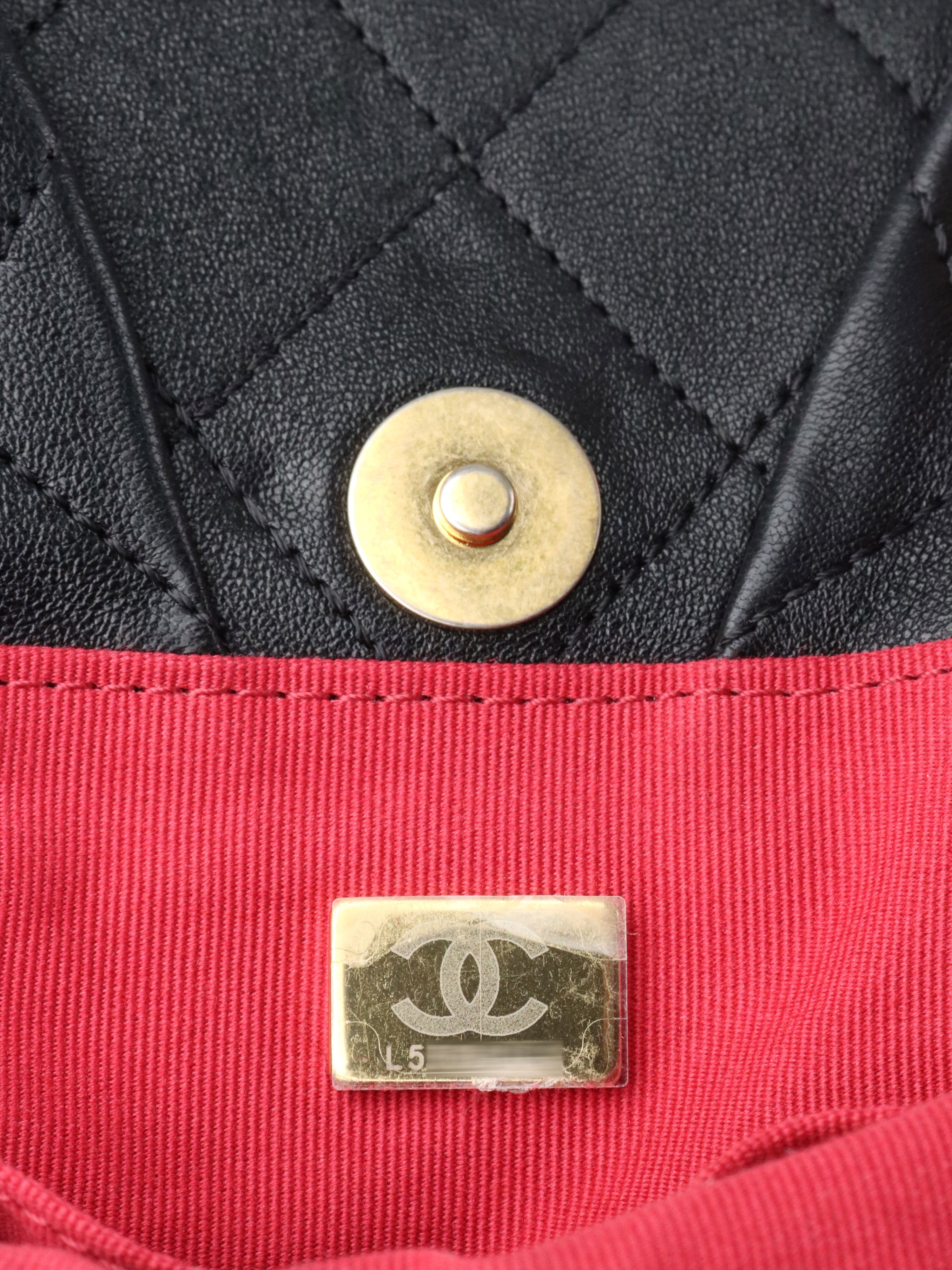 Chanel Black Lambskin with Pearl Crown Top Handle Clutch