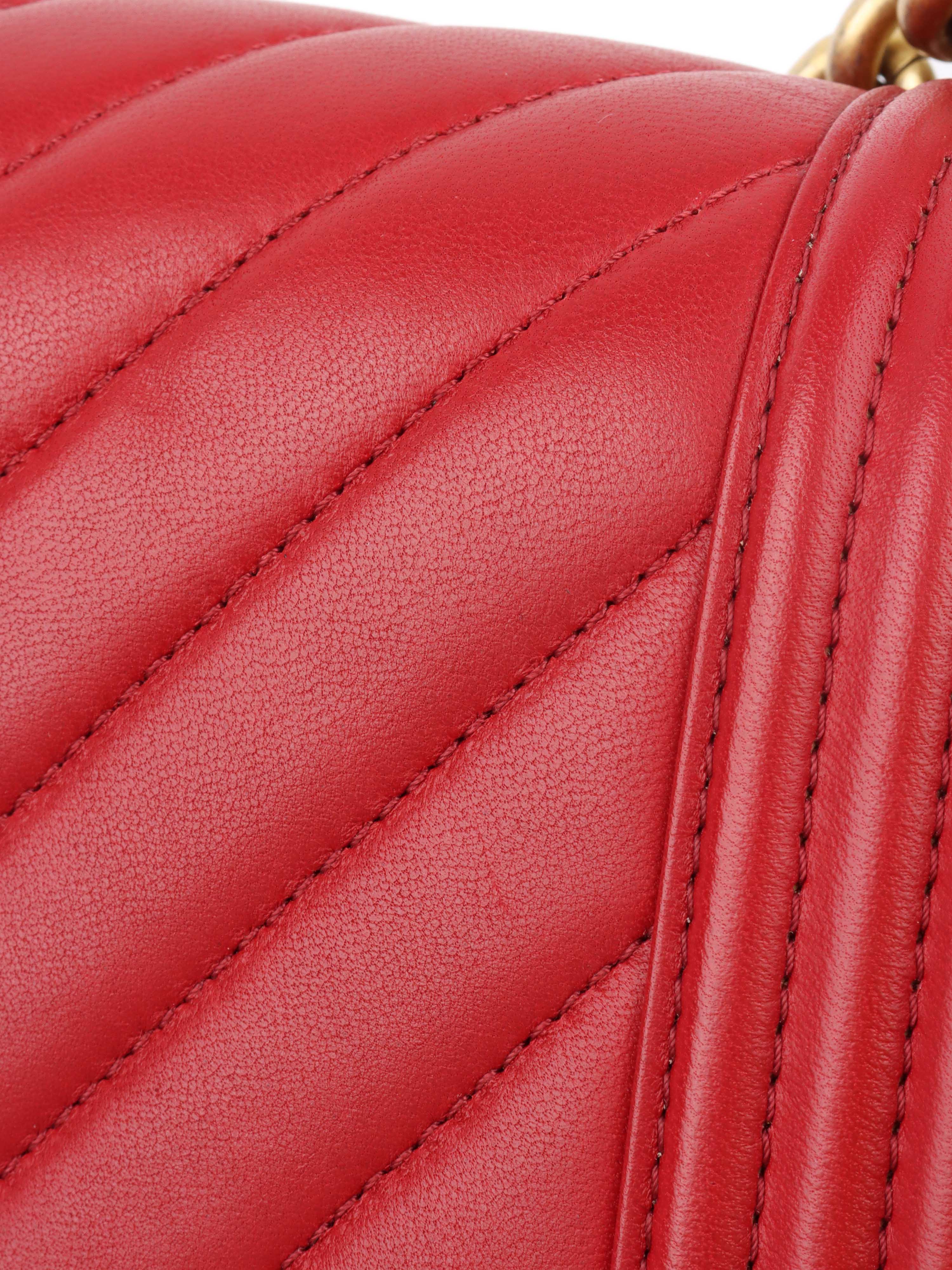 Chanel Medium Red Chevron Boy Bag in Lambskin GHW