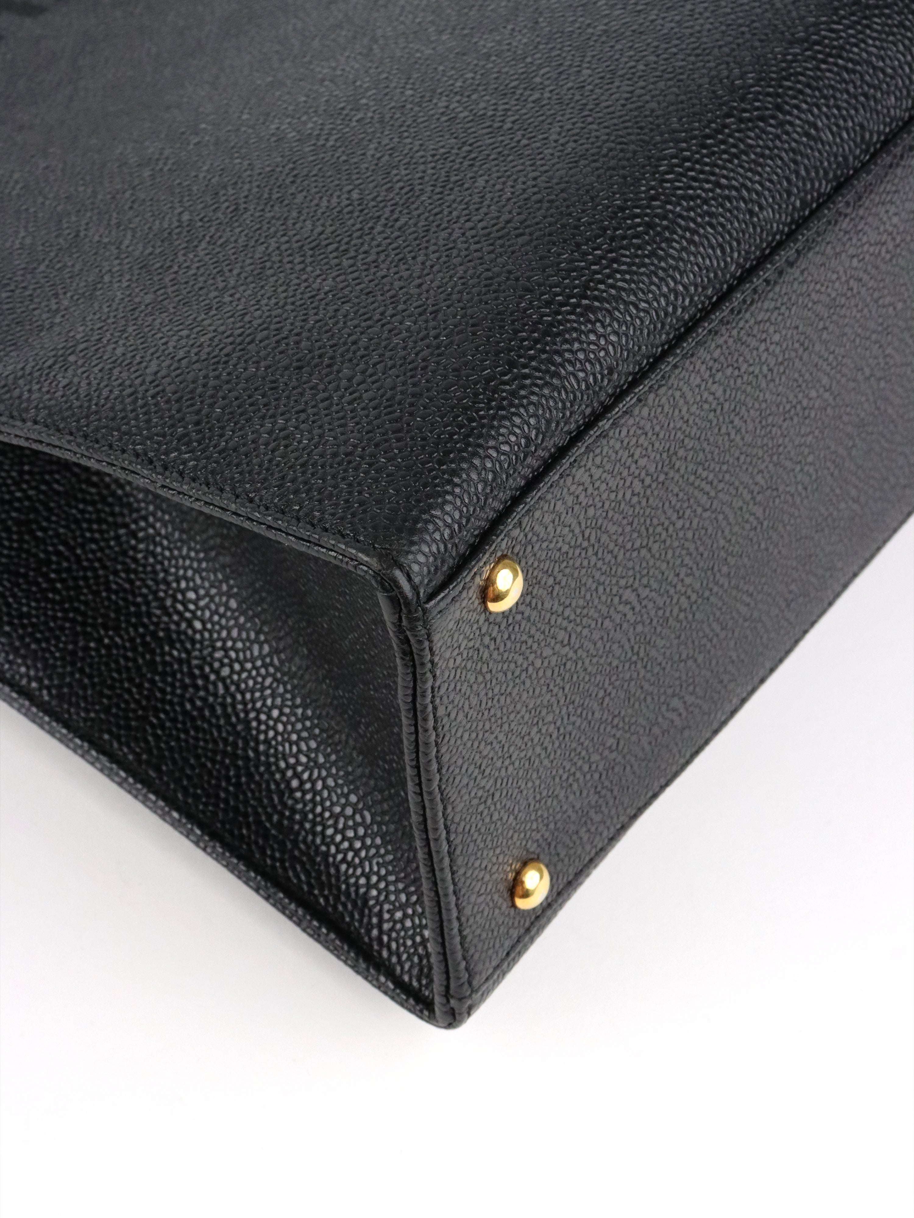 Chanel Vintage Stitched Logo Black Caviar Tote