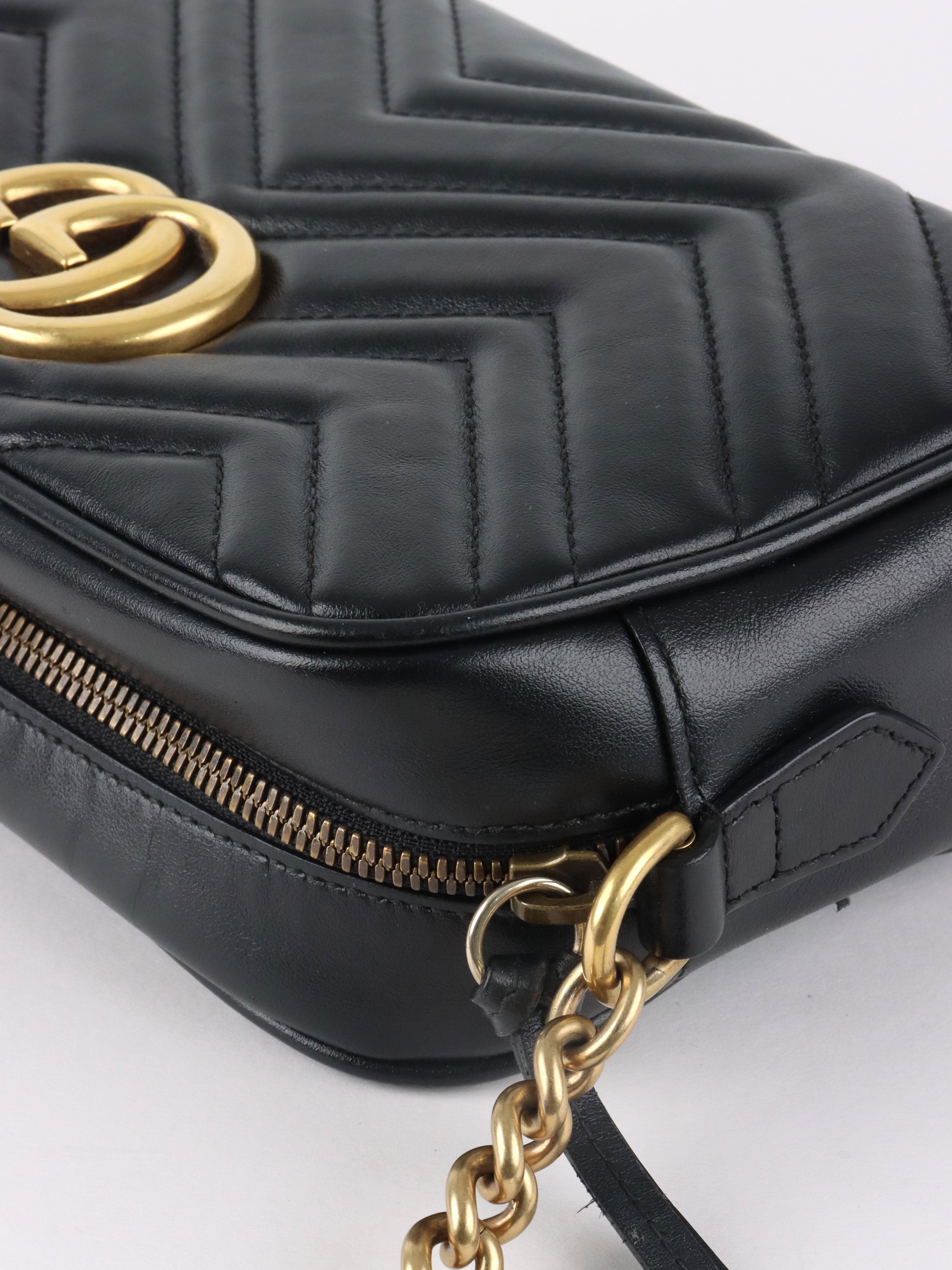 Gucci Black Small GG Marmont Camera Bag.
