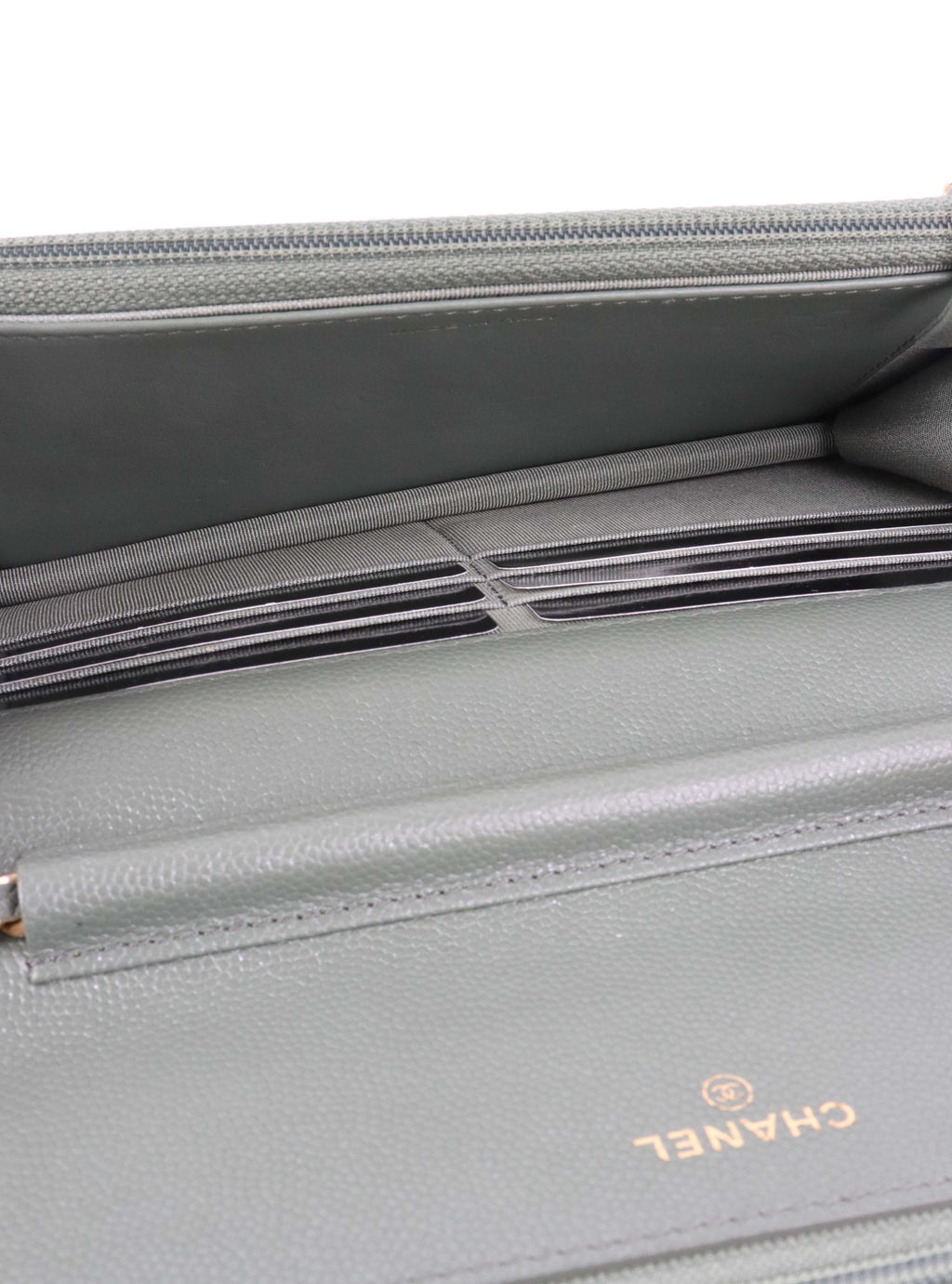 Chanel Green Iridescent Caviar Wallet on Chain.