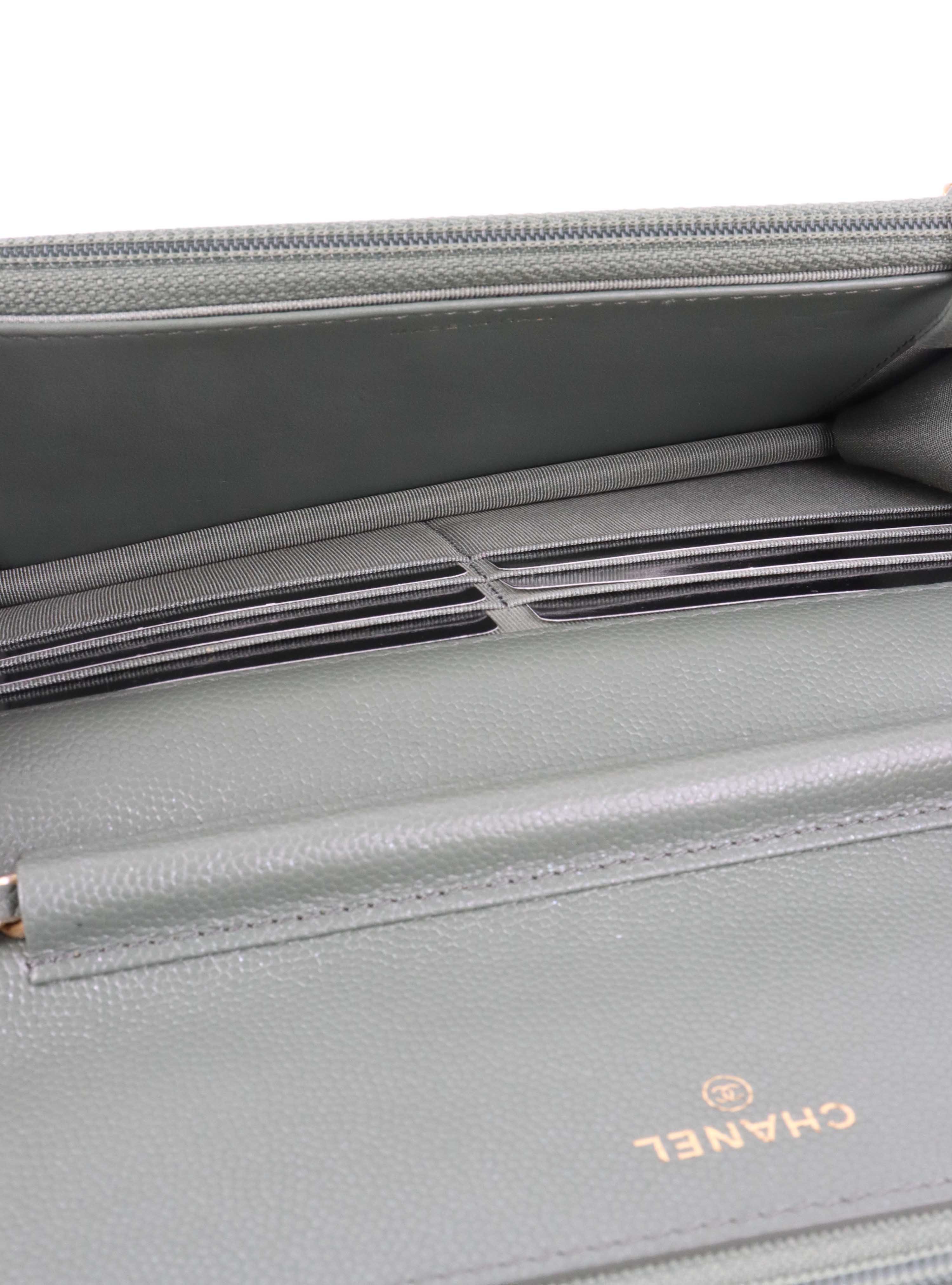 Chanel Green Iridescent Caviar Wallet on Chain.