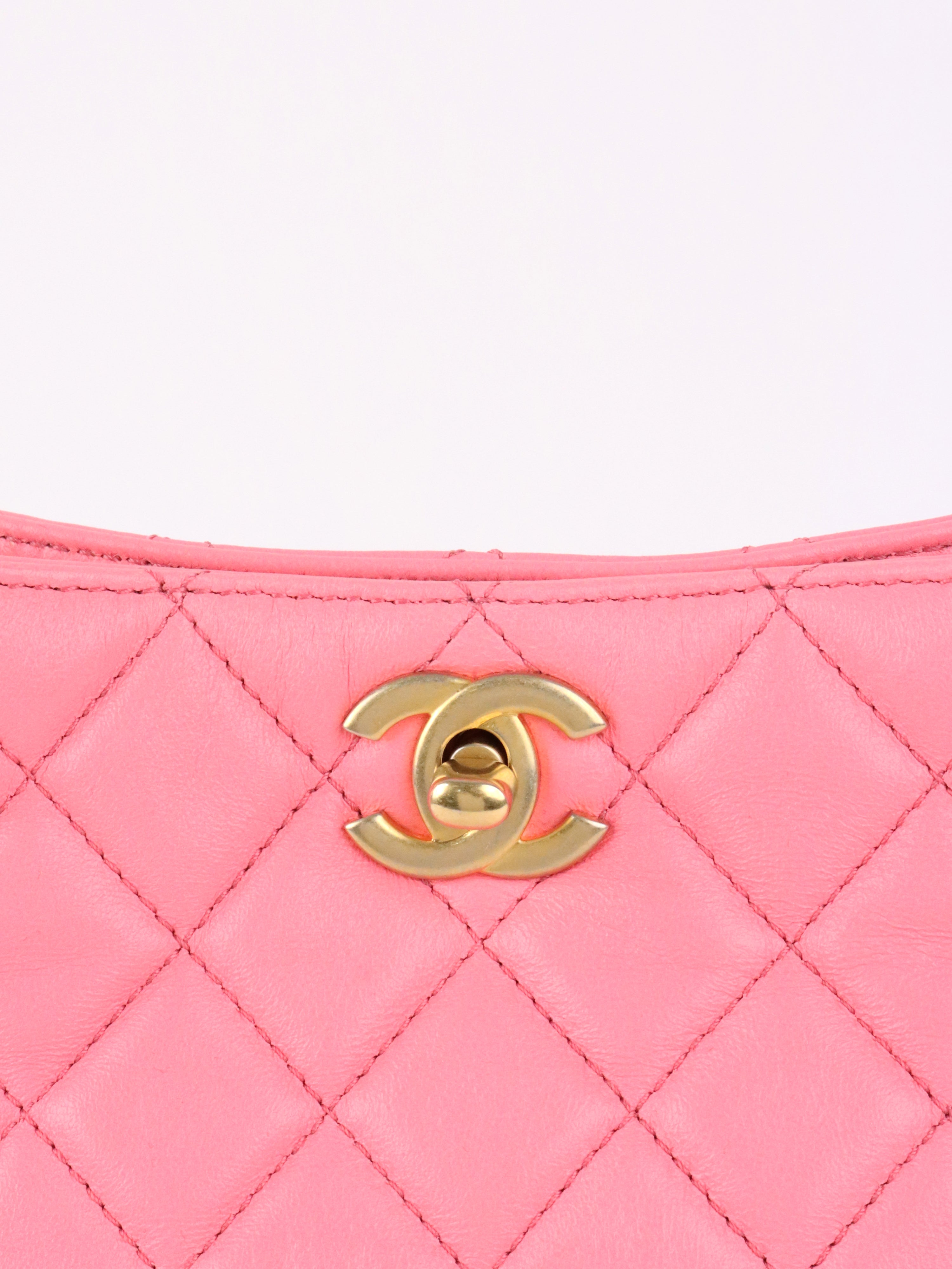 Chanel Pink Lambskin Hobo Chain Bag