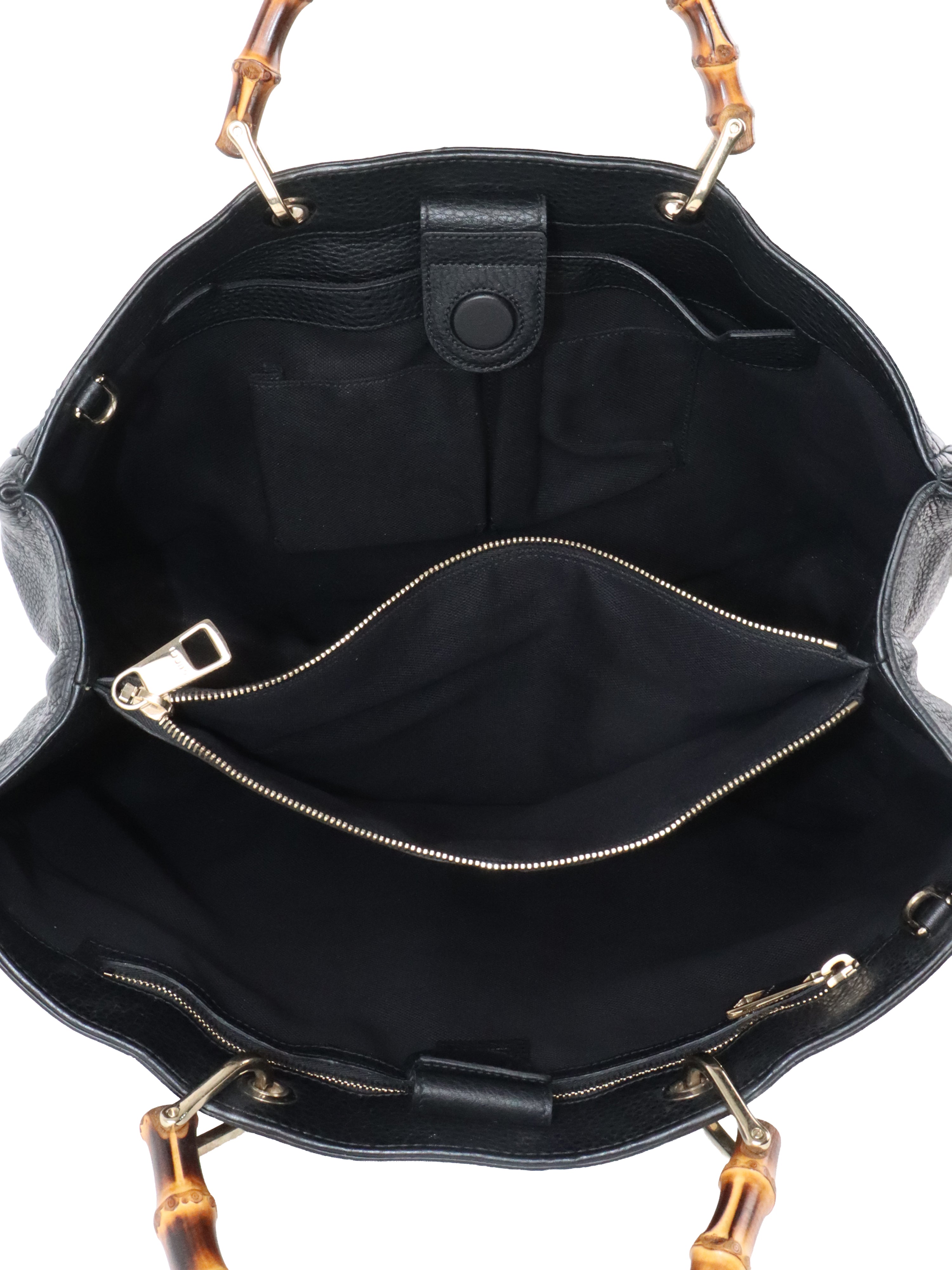 Gucci Bamboo Handle Large Black Leather Shopper Tote