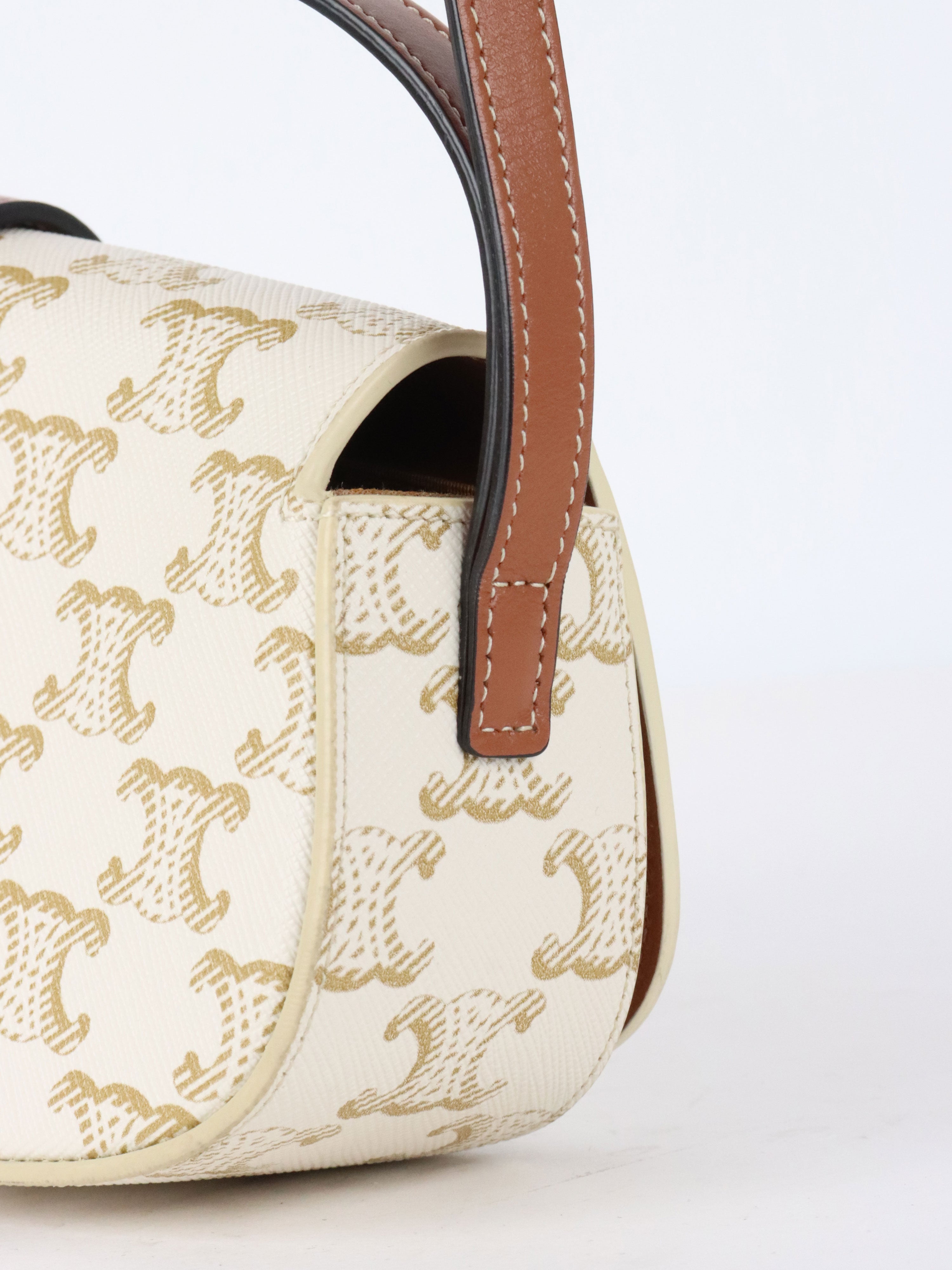 Celine White/Tan Triomphe Tabou Clutch with Strap