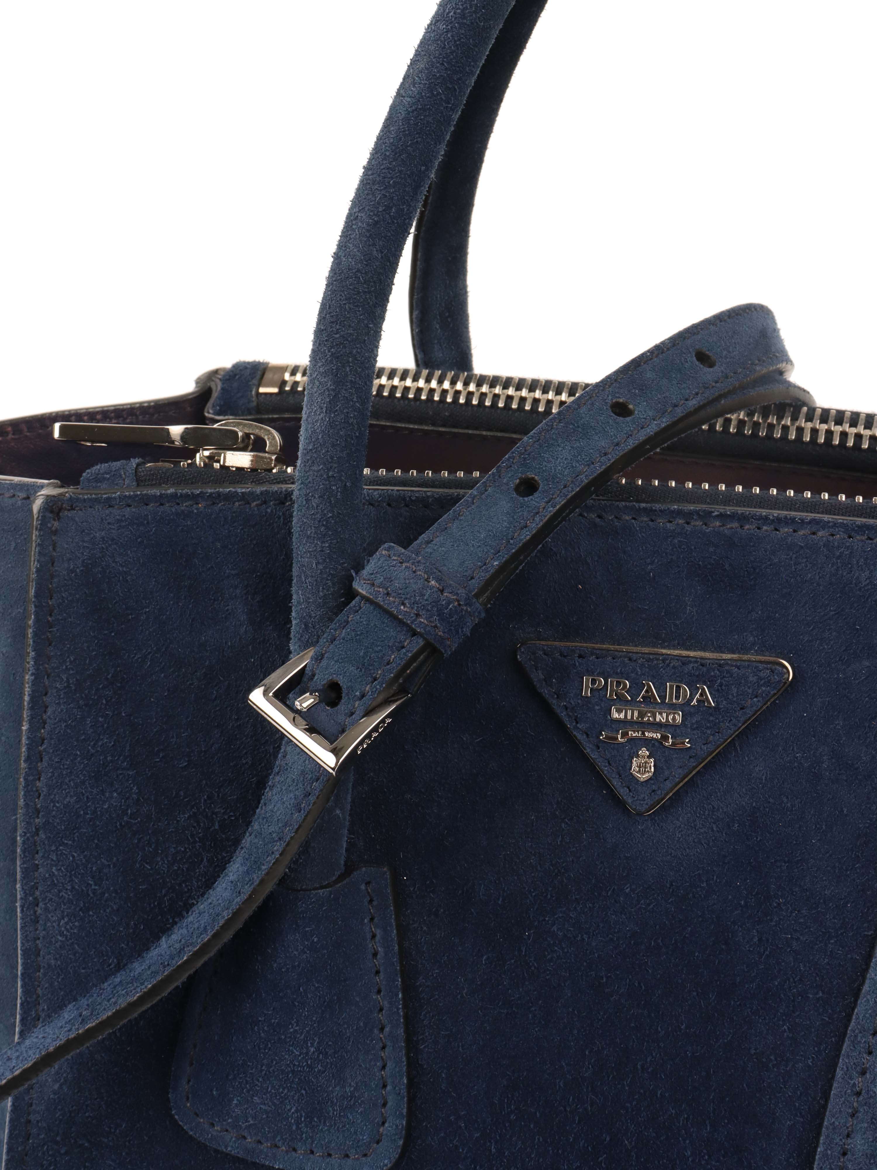 Prada Royal Blue Suede Double Zipped Shoulder Bag.