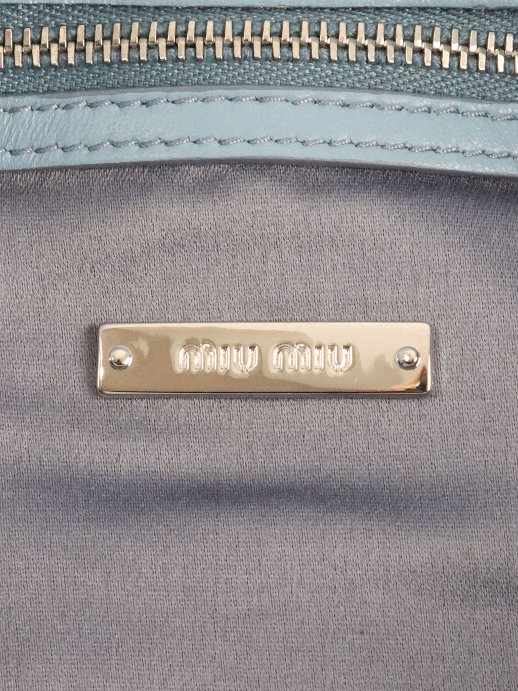 Miu Miu Light Blue Matelasse Nappa Crystal Chain Satchel
