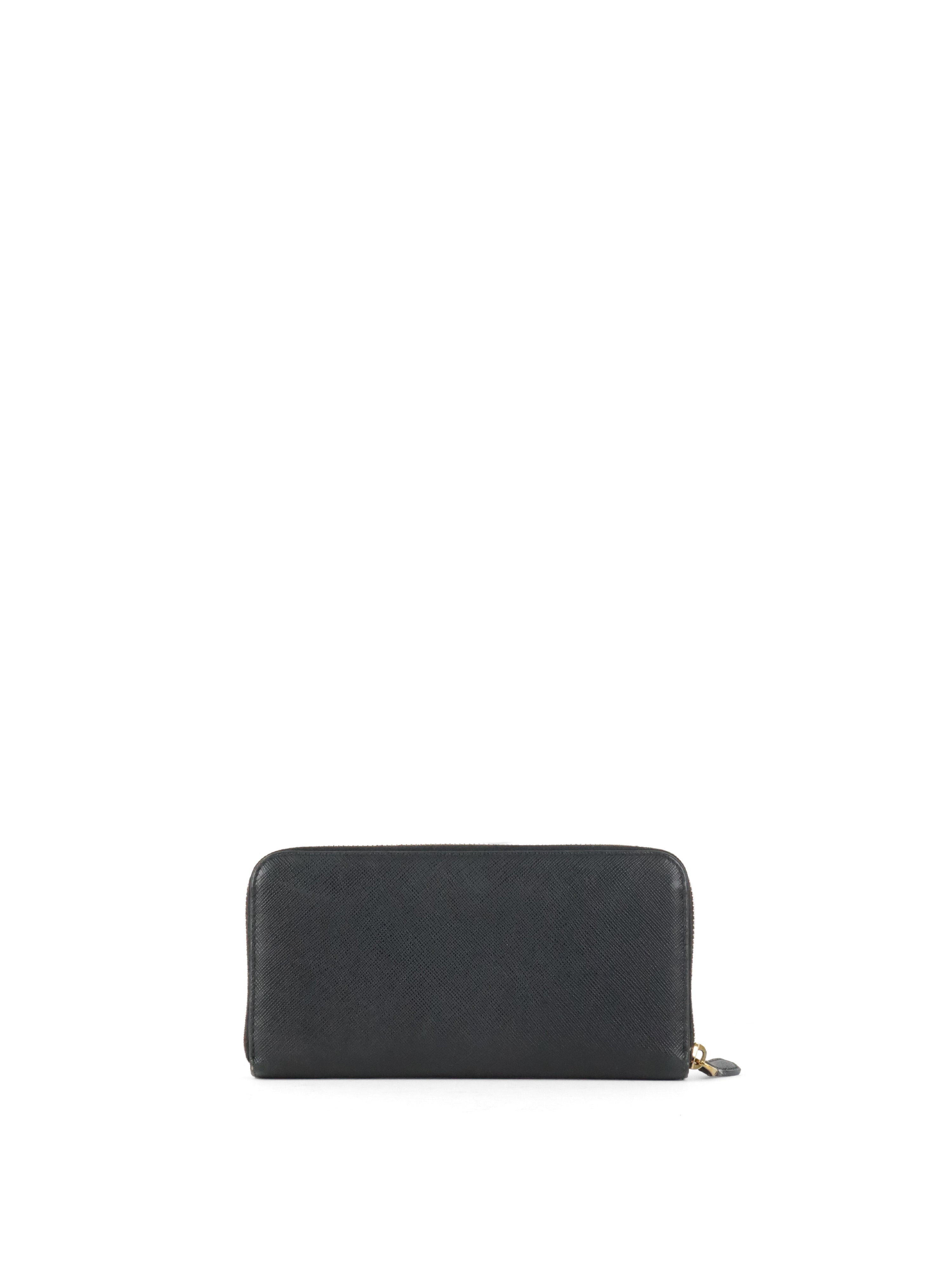 Prada Black Large Saffiano Zip Wallet