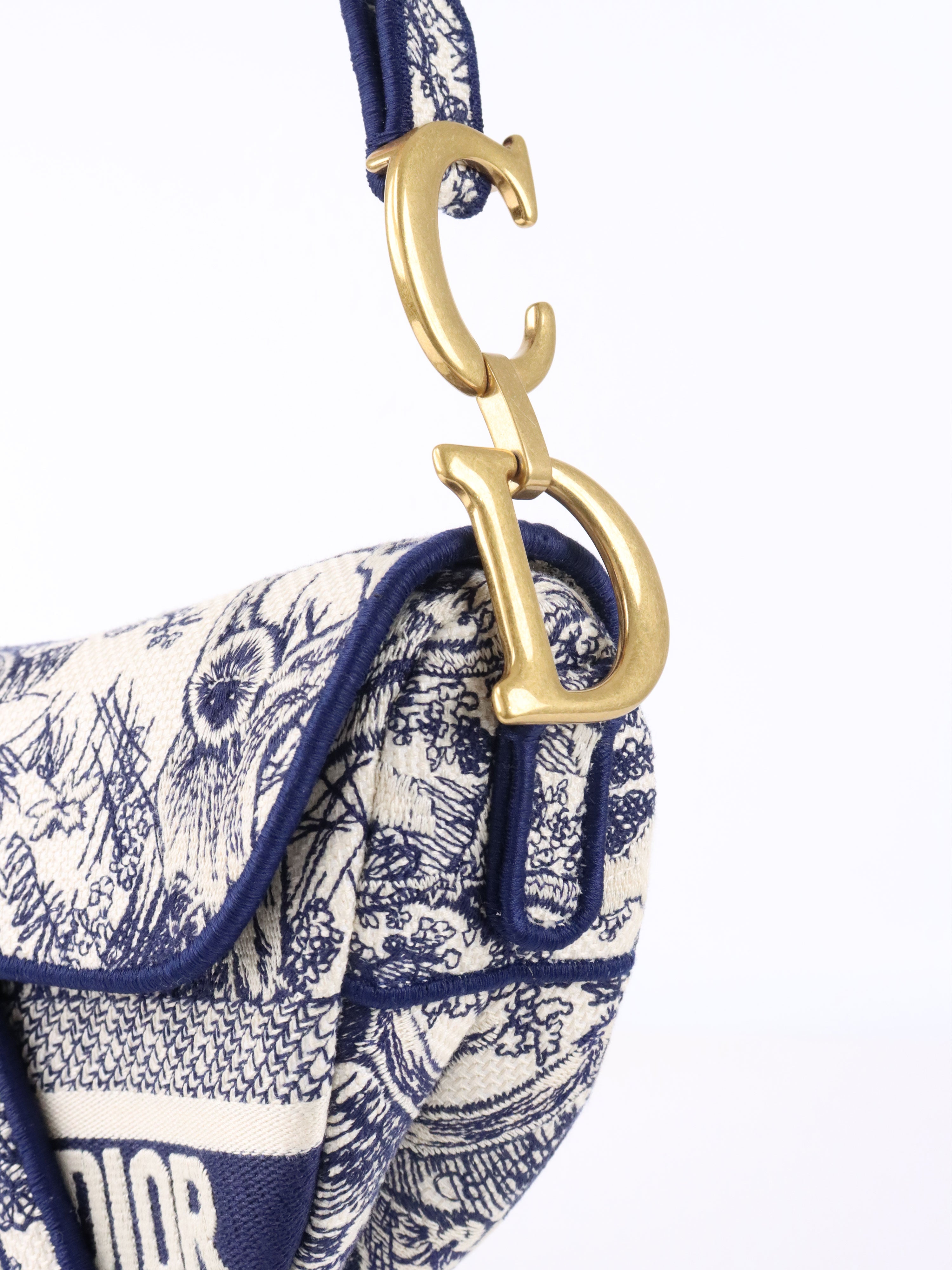 Dior Medium Blue Toile De Jouy Embroidered Saddle Bag