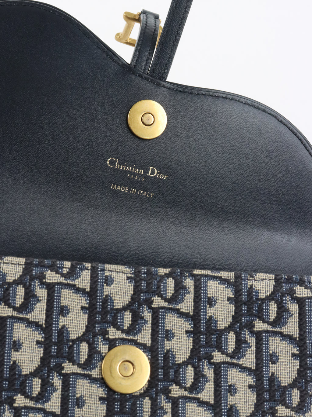 Dior Blue Oblique Jacquard Medium Saddle Pouch with Chain