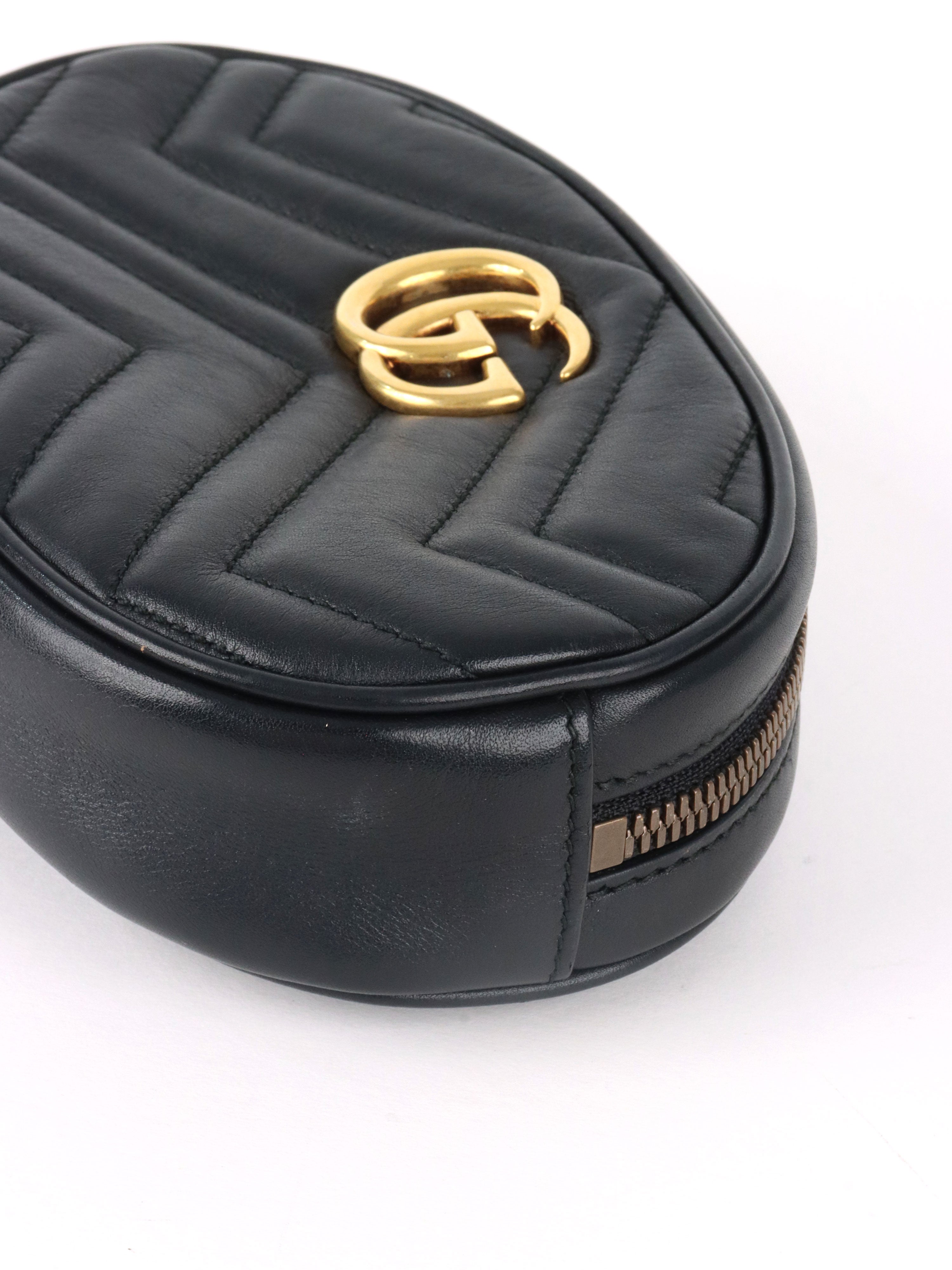 Gucci Black GG Marmont Matelasse Leather Belt Bag.