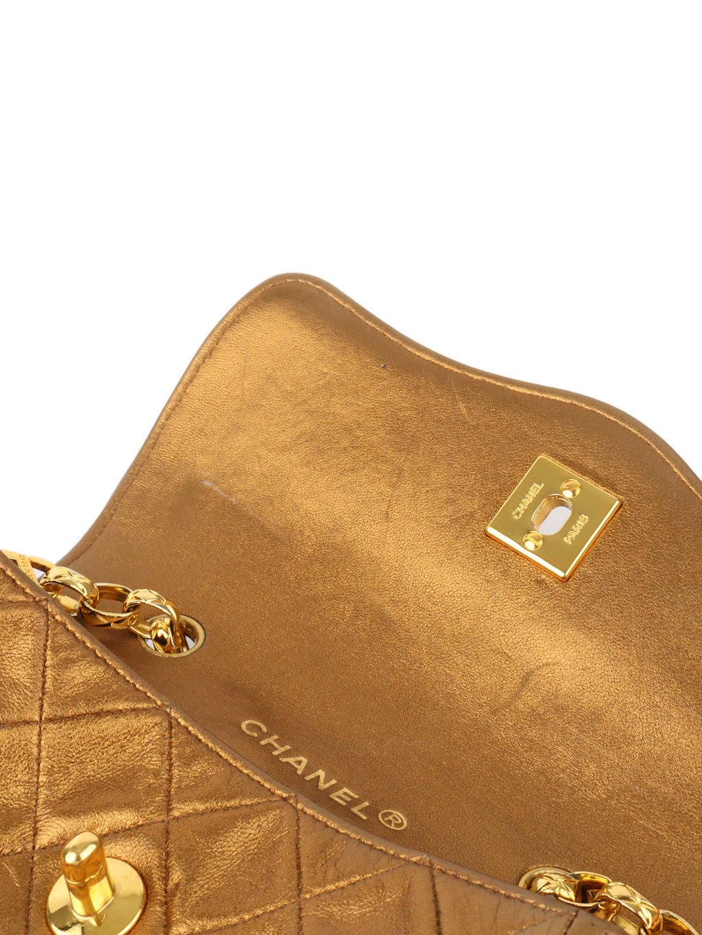 Chanel Gold Matellic Vintage Chain Bag.