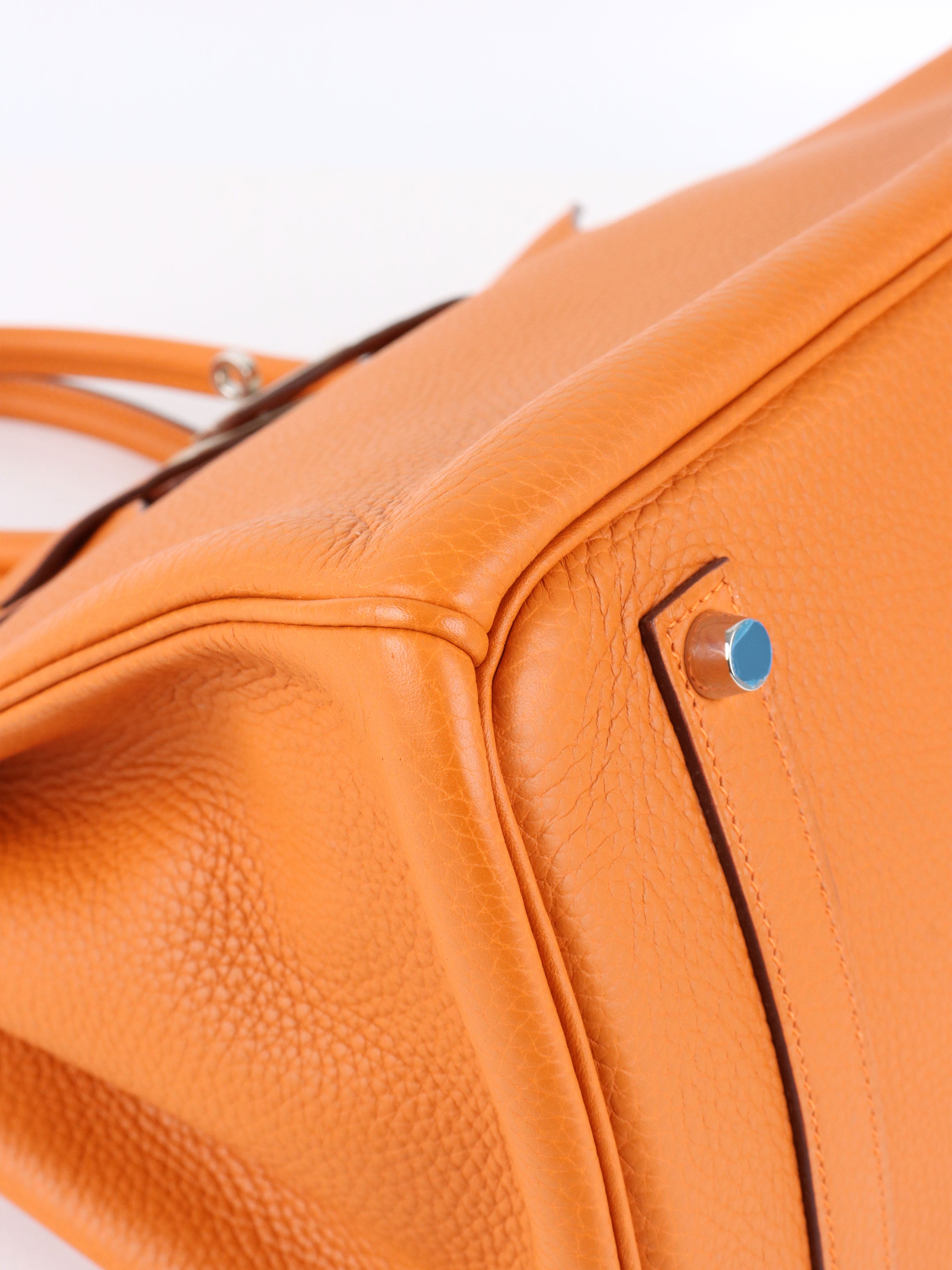 Hermes Birkin 35 Orange H Clemence Leather Stamp J Square