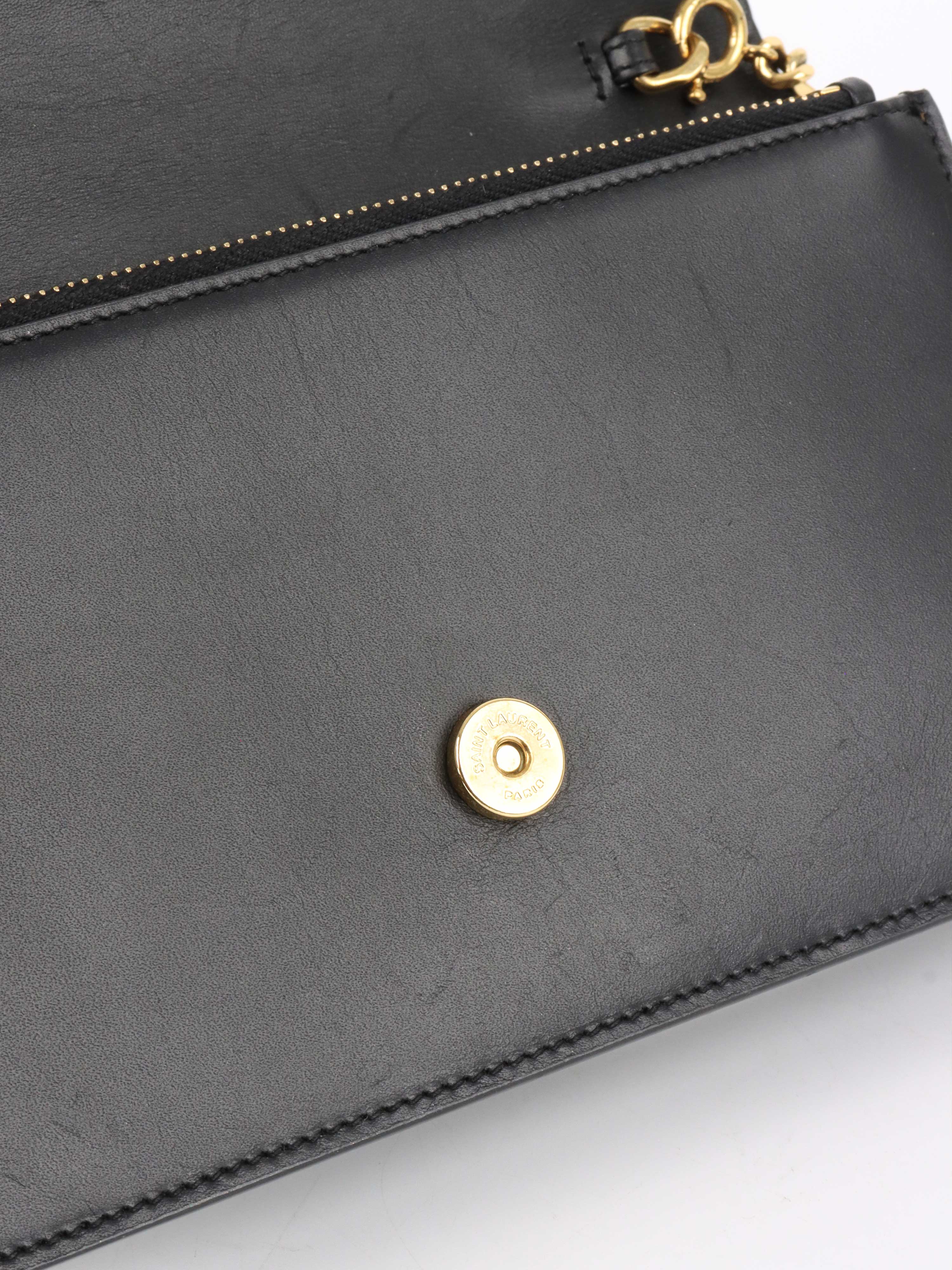 Saint Laurent Small Black Kate Wallet on Chain with Gold Tassel
